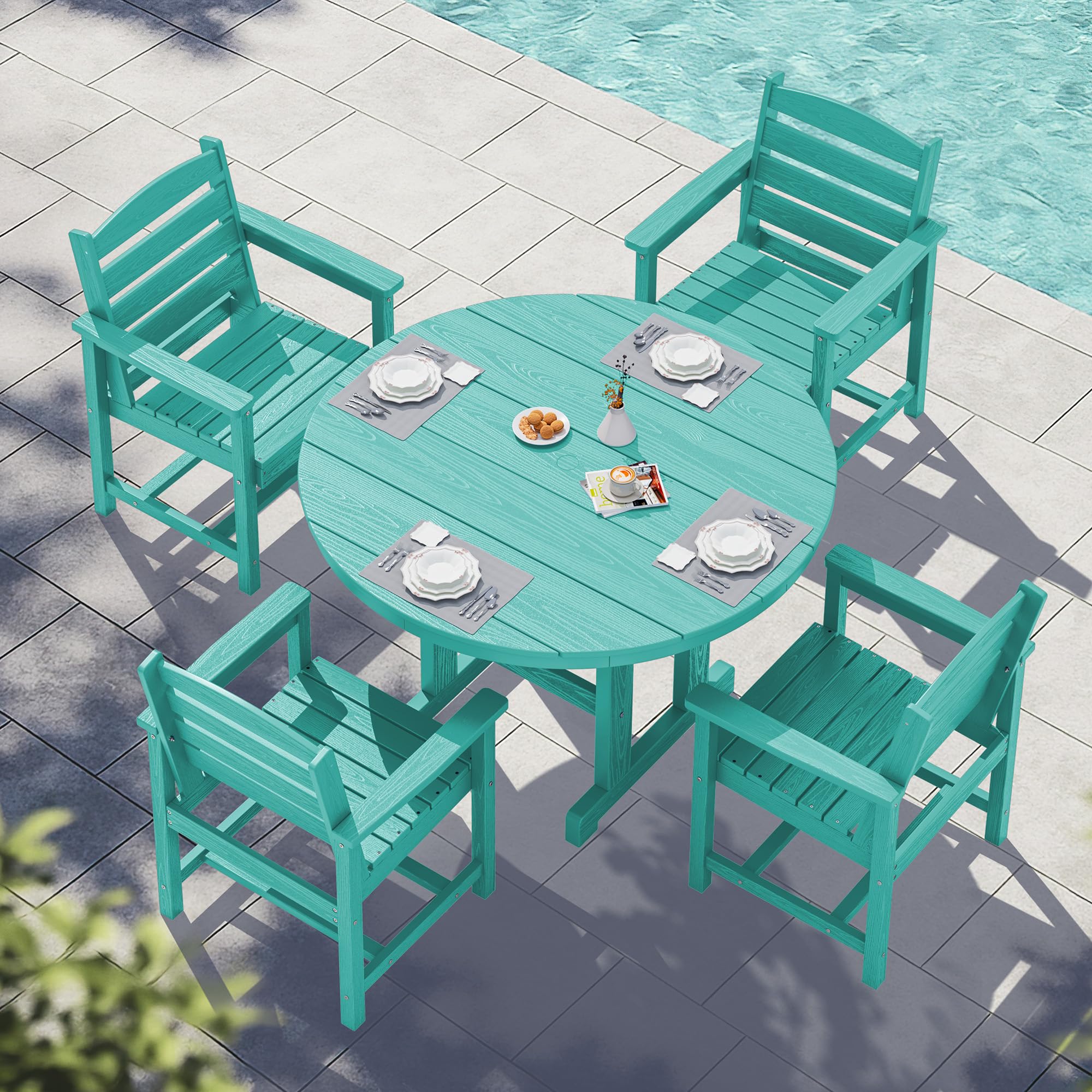 SERWALL 5-Piece Patio Dining Sets, HDPE Outdoor Table and Chairs Furniture Set, 45" Round Dining Table and 4 Dining Chairs, Gray