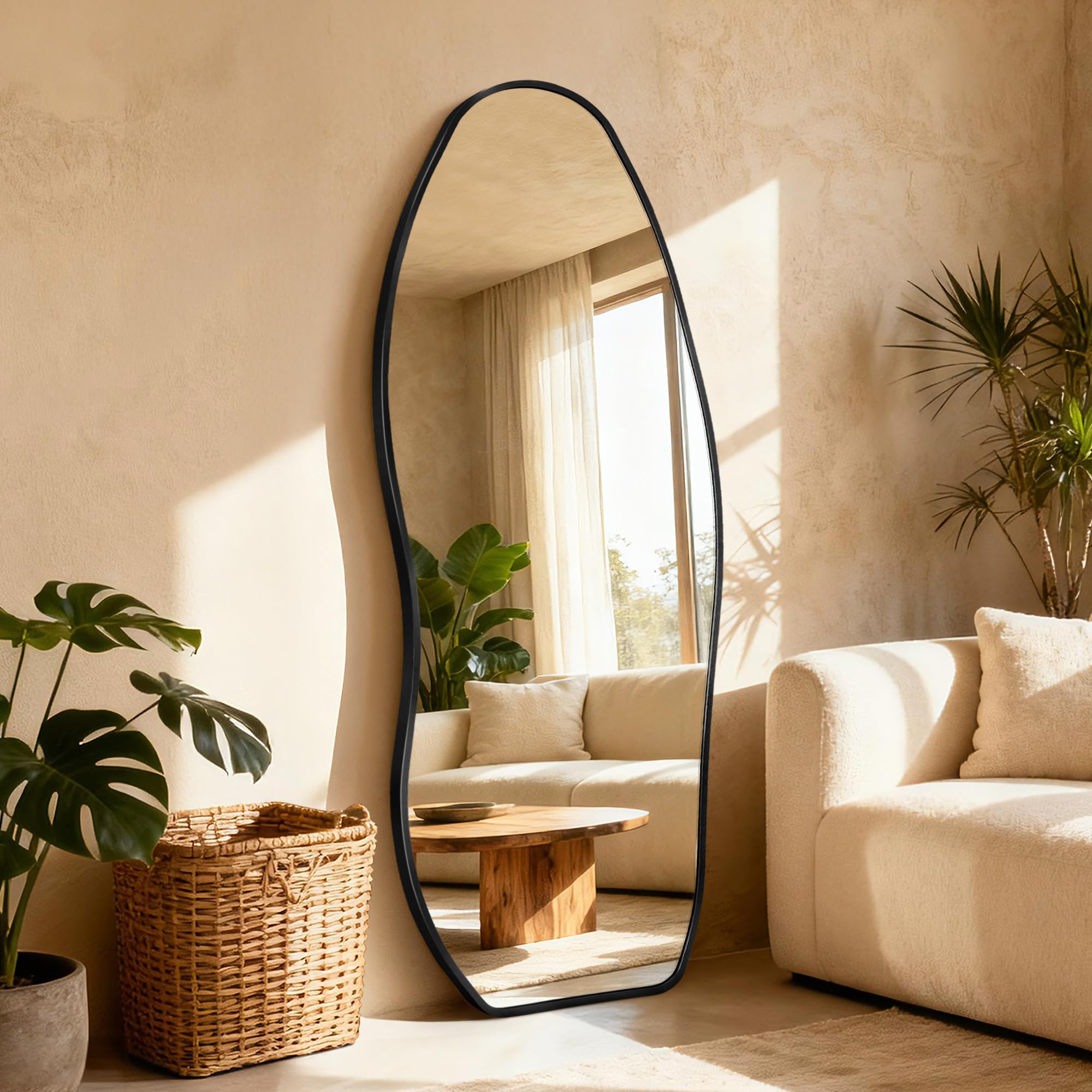 Dorlicecass 22"×36" Gold Aluminum Framed Irregular Asymmetrical Decor Wall Mirror for Bathroom Bedroom Entryway
