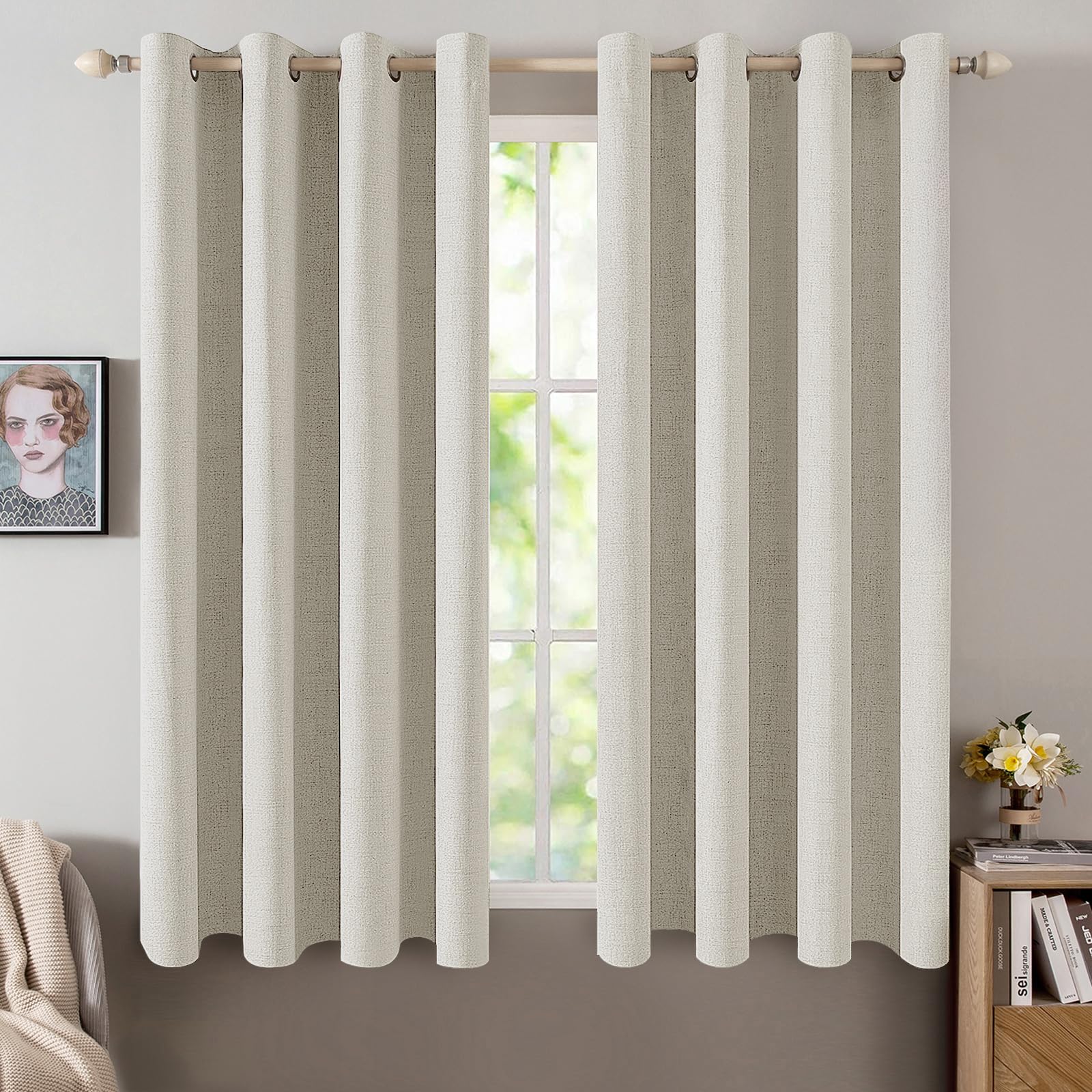 MIULEE Linen Texture Curtains for Bedroom Solid 100% Blackout Thermal Insulated Dusty Blue Curtains Grommet Room Darkening Drapes Luxury Decor for Living Room Nursery 52x84 Inch (2 Panels)