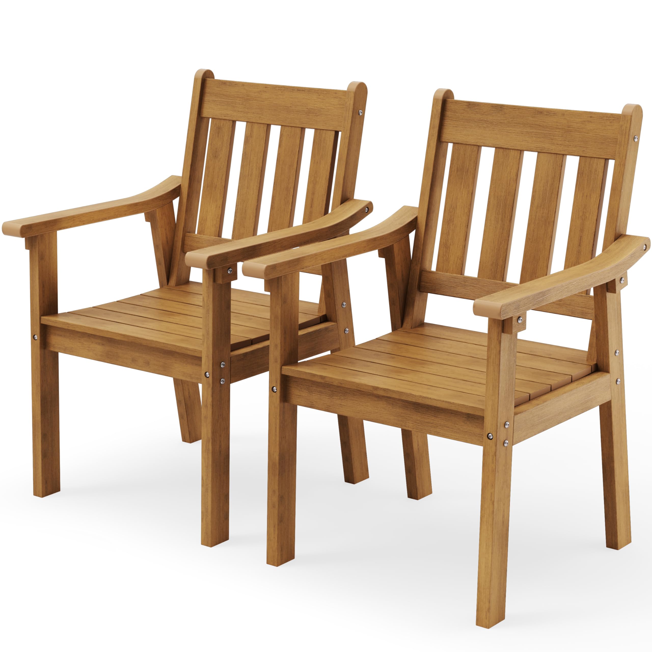 YEFU HIPS Patio Table Set: 7 Piece Outdoor Table and Chairs Dining Furniture Set with Umbrella Hole - Teak Modern Plastic Dining Sets 6 Person for Outside Deck with Metal Aluminum Frame