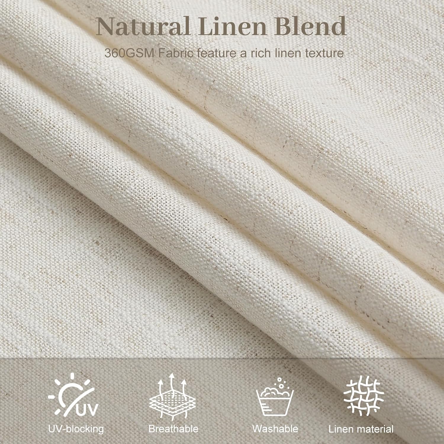 Pinch Pleated Linen Curtains 84 Inch Length 2 Panels Set, Light Filtering Linen Blend Sheer Drapes Memory Trained Pleated Curtain Back Tab with Hooks Rings for Living Room Bedroom, Natural, W40xL84