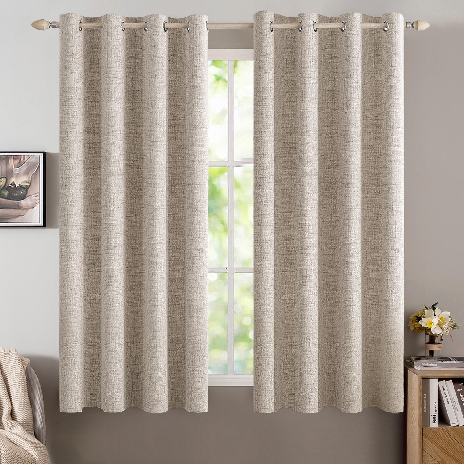MIULEE Linen Texture Curtains for Bedroom Solid 100% Blackout Thermal Insulated Dusty Blue Curtains Grommet Room Darkening Drapes Luxury Decor for Living Room Nursery 52x84 Inch (2 Panels)