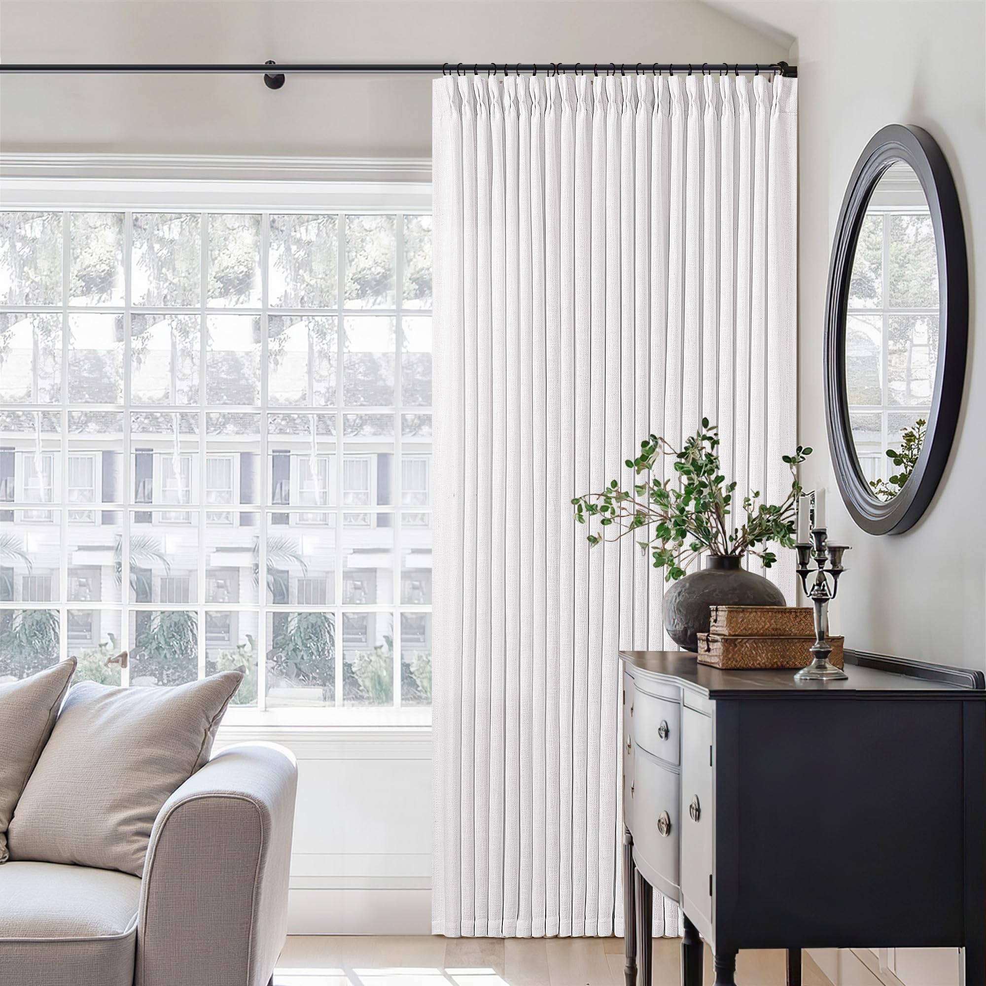 Pinch Pleated Linen Curtains 108 Inches Long for Living Room 2 Panels Set Cream Ivory Flax Double Pleated Drapes Back Tab Neutral Boho Ceiling Floor 108 Inch Window Curtains Bedroom Natural Birch