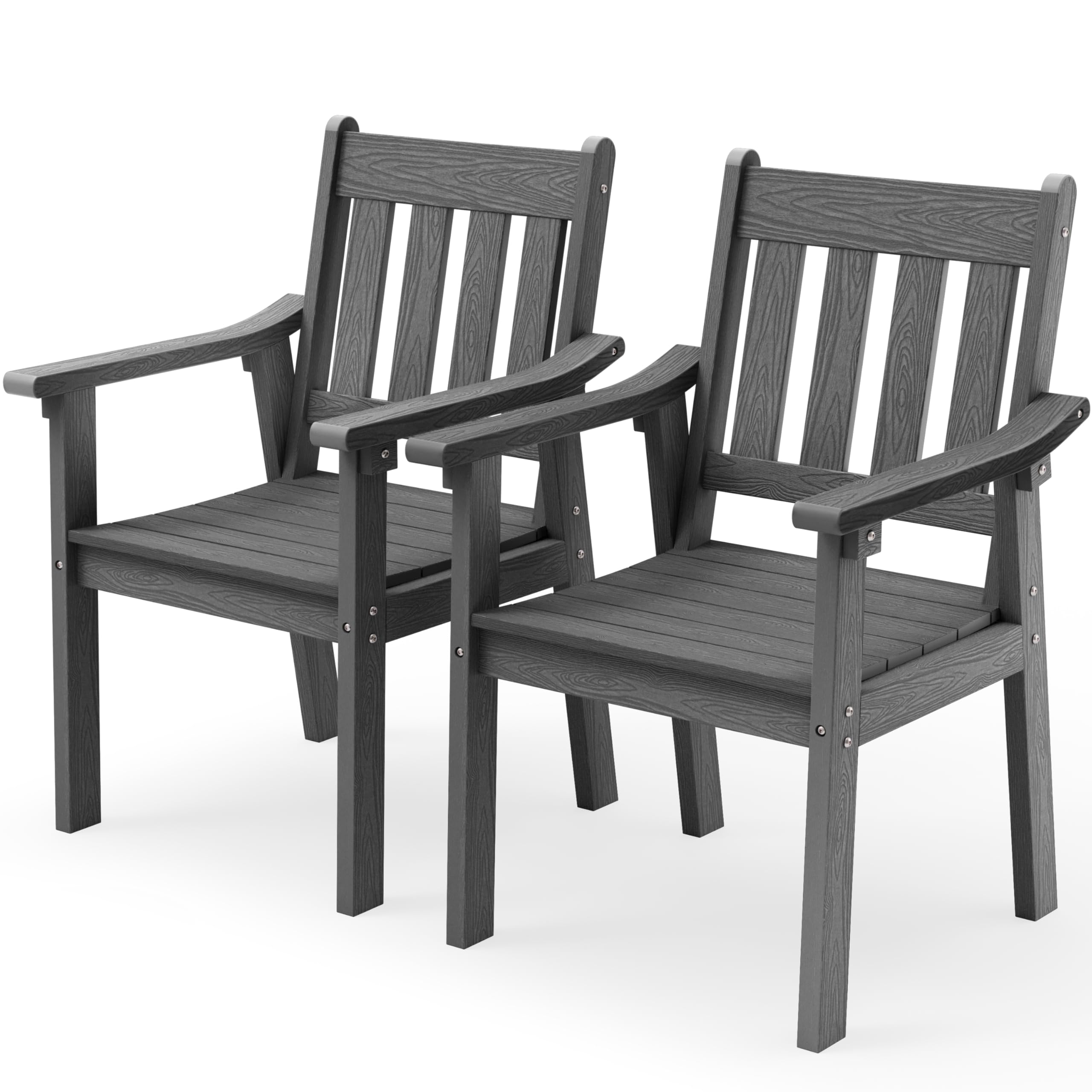 YEFU HIPS Patio Table Set: 7 Piece Outdoor Table and Chairs Dining Furniture Set with Umbrella Hole - Teak Modern Plastic Dining Sets 6 Person for Outside Deck with Metal Aluminum Frame