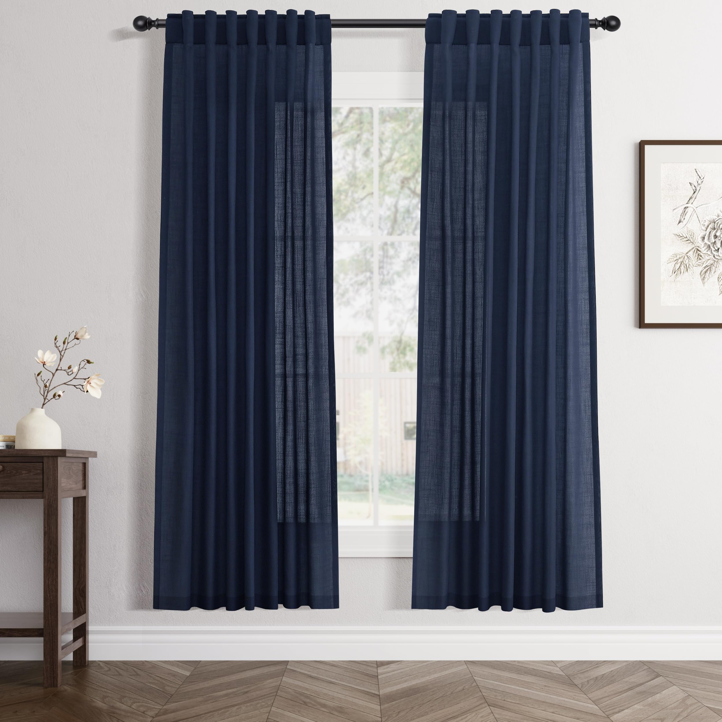 Flax Linen Beige Curtains 96 inches Long 2 Panel for Living Room Back Tab Pocket Drapes Semi Sheer Privacy Khaki Window Curtain Country Rustic Farmhouse Cloth Curtain for Dinning Room Tan
