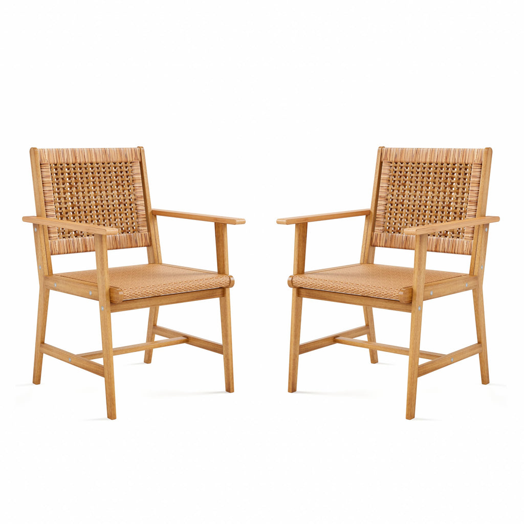 Sophia & William Outdoor Dining Set, Patio Furniture Set with Table and Chairs Set Wooden, Rattan Furniture Set of 8 Chairs and 1 Acacia Wood Rectangular Table for Yard, Garden, Porch and Poolside
