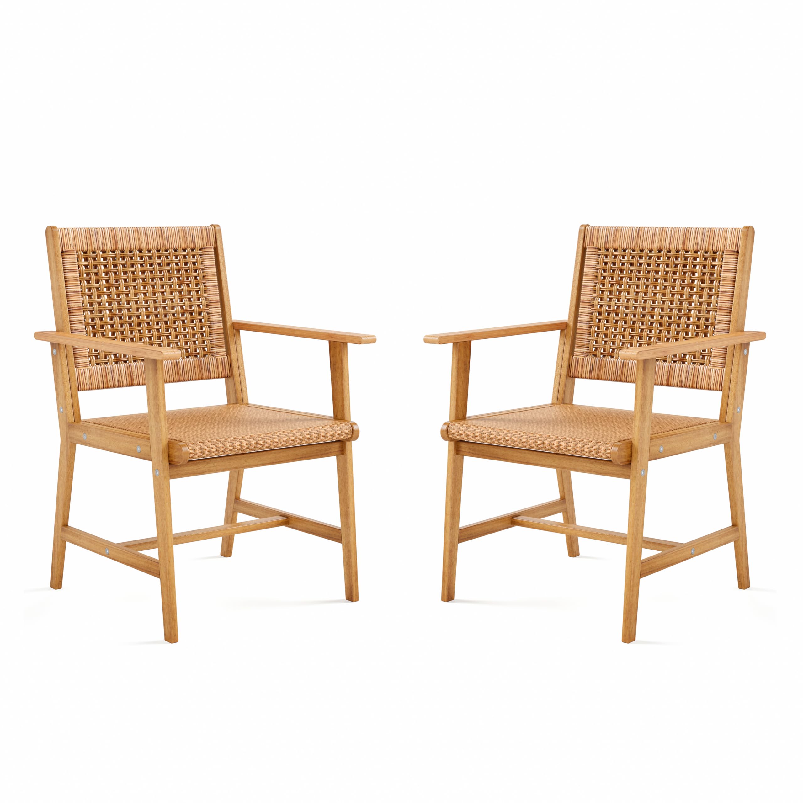 Sophia & William Outdoor Dining Set, Patio Furniture Set with Table and Chairs Set Wooden, Rattan Furniture Set of 8 Chairs and 1 Acacia Wood Rectangular Table for Yard, Garden, Porch and Poolside