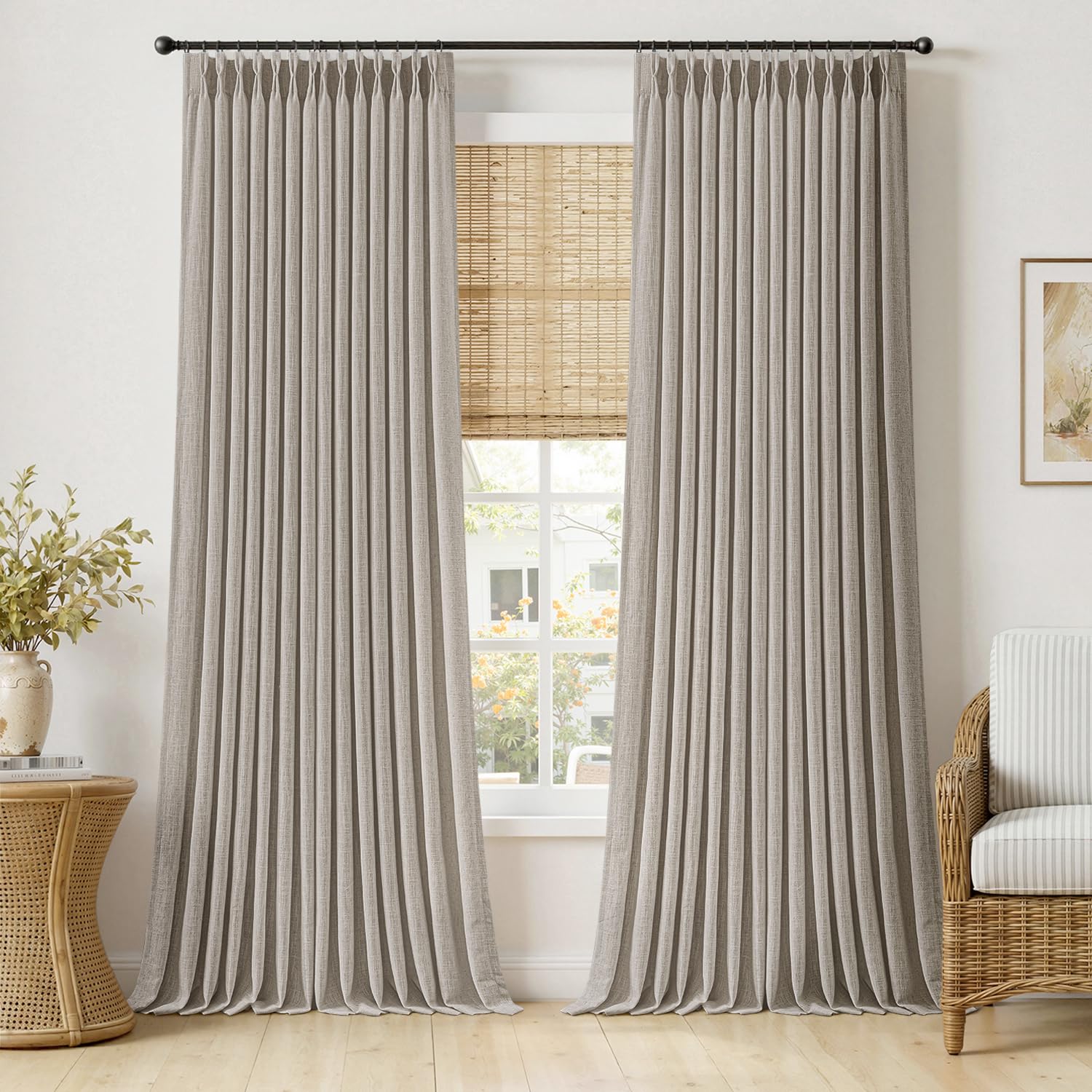 MIULEE Pinch Pleated Thick Linen Curtains 90 Inches Long 2 Panels for Living Room Bedroom, Memory Trained Pinch Pleat Drapes Back Tab Light Filtering Natural Ivory Cream Window Curtains with Hooks