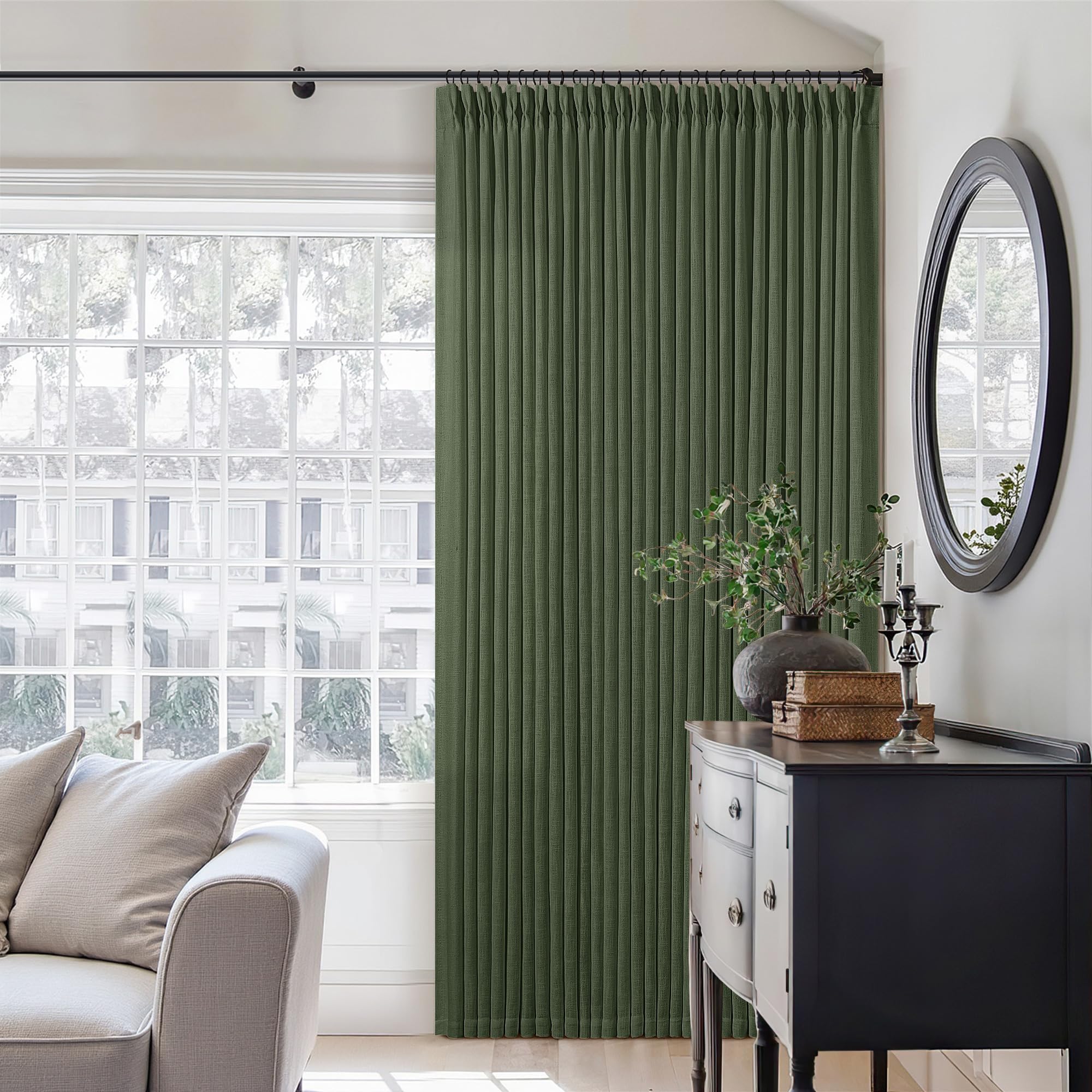 Pinch Pleated Linen Curtains 108 Inches Long for Living Room 2 Panels Set Cream Ivory Flax Double Pleated Drapes Back Tab Neutral Boho Ceiling Floor 108 Inch Window Curtains Bedroom Natural Birch