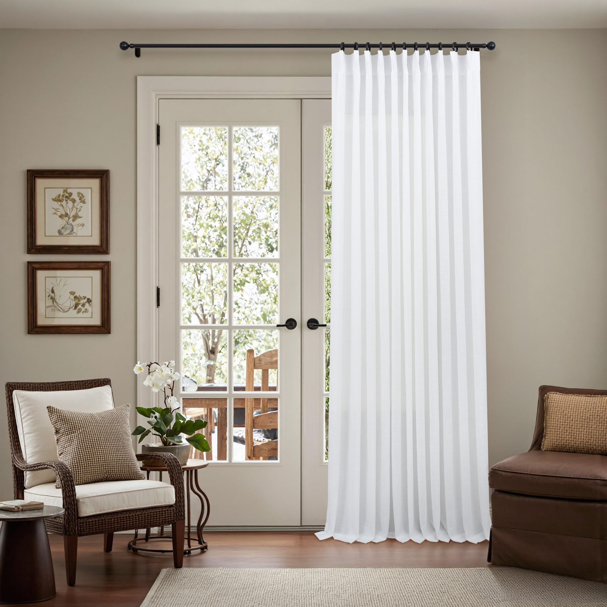 Natural Pinch Pleated Linen Cream Curtains 84 Inch Length 2 Panels for Living Room Bedroom Ivory Semi Sheer Light Filtering Modern Farmhouse Boho Neutral Rustic Long Drapes Back Tab Pleat Hooks Rings