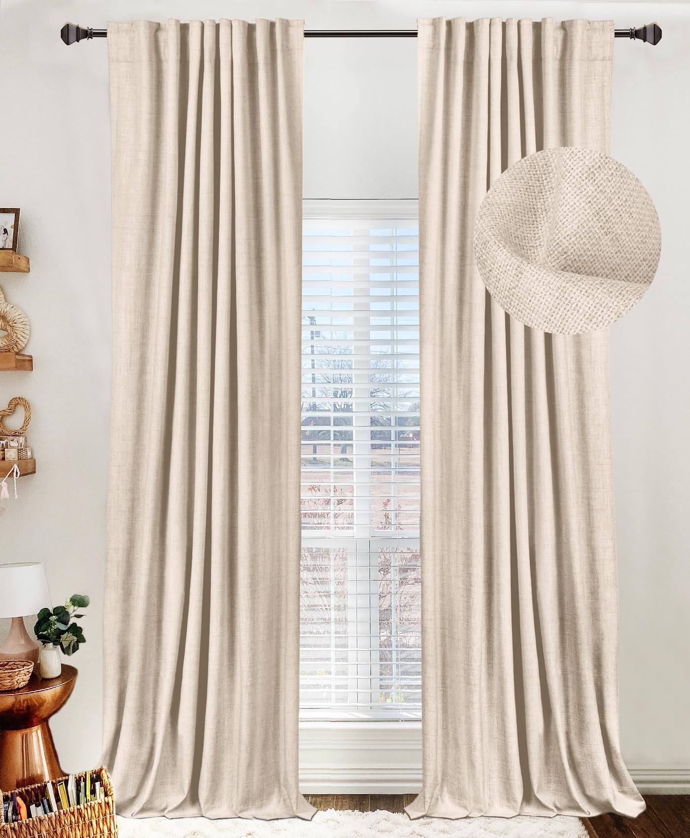 100% Blackout Shield Blackout Curtains for Bedroom 84 Inches Long, Back Tab/Rod Pocket Living Room Drapes, Thermal Insulated Blackout Curtains 2 Panels Set, 50" W x 84" L, Cream