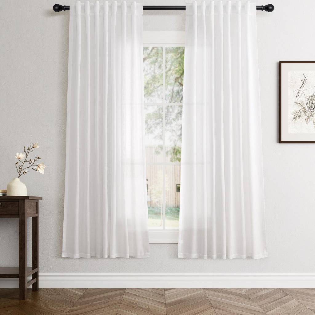 Flax Linen Beige Curtains 96 inches Long 2 Panel for Living Room Back Tab Pocket Drapes Semi Sheer Privacy Khaki Window Curtain Country Rustic Farmhouse Cloth Curtain for Dinning Room Tan