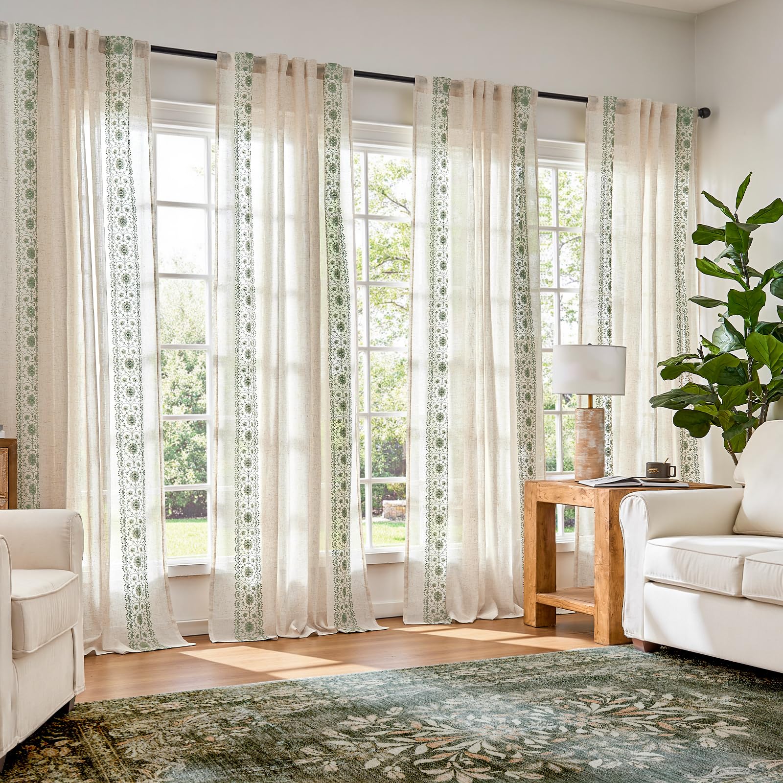 jinchan Weslie Boho Curtains for Bedroom Ivory Vintage Floral Farmhouse Curtains 84 Inches Long Linen Drapes for Living Room Embroidered Light Filtering Drapes Rod Pocket Ivory on Beige 2 Panels