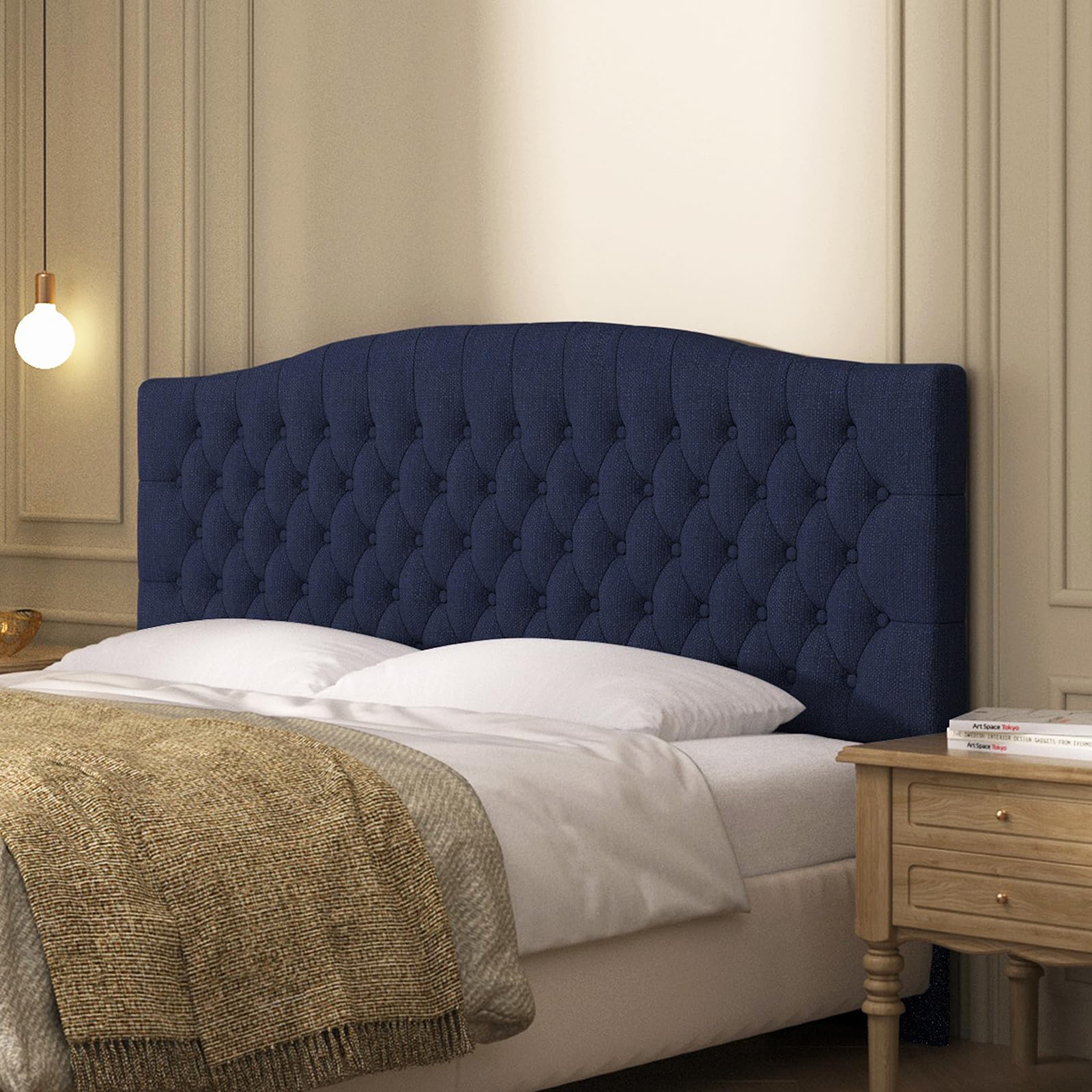Furpopup Linen Upholstered Headboard Queen/Full Size Bed Tufted Button Headboard, Featuring High-Density Sponge Padding, Luxury Texture Easy Assembly Comfort and Style-Ivory