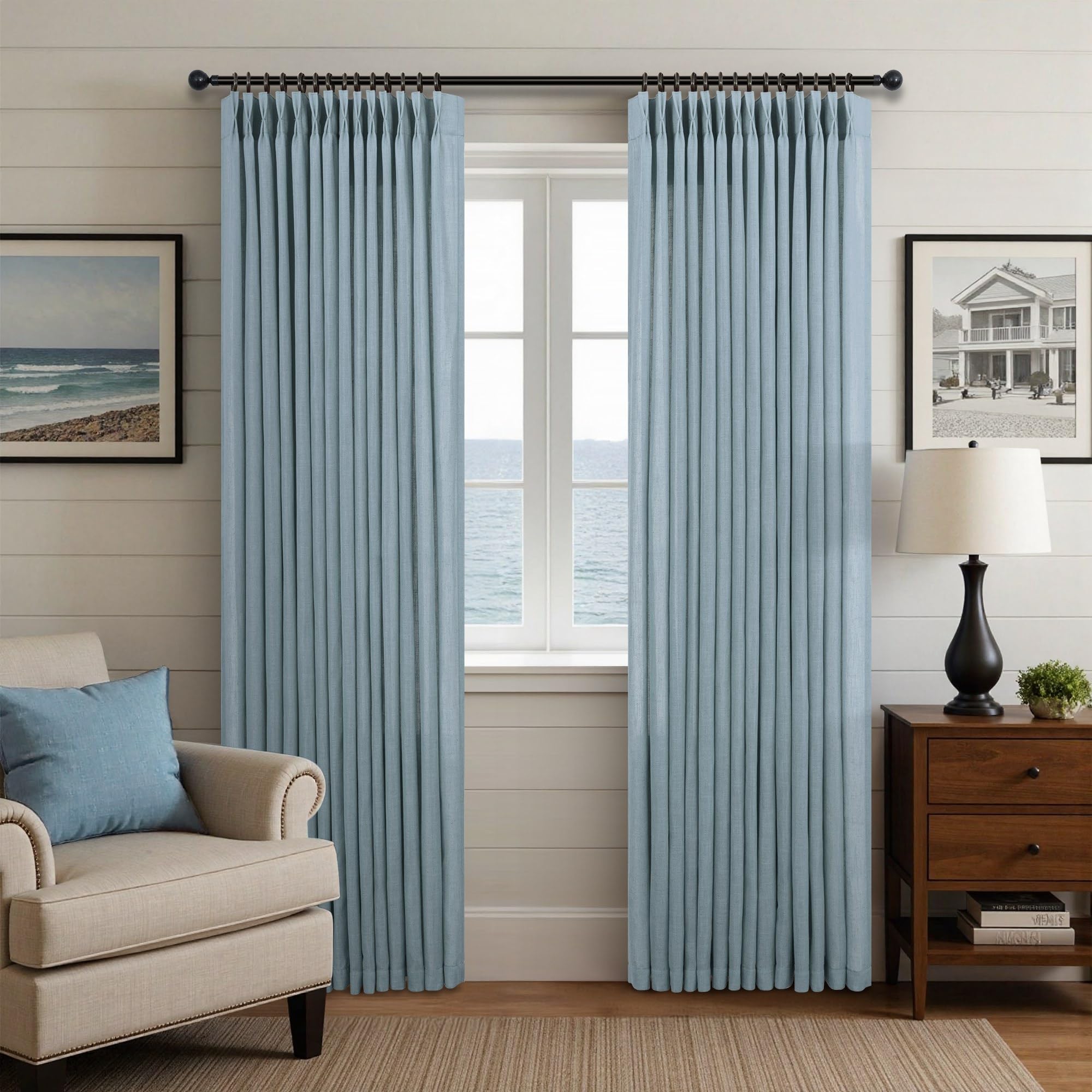 Natural Pinch Pleated Linen Cream Curtains 84 Inch Length 2 Panels for Living Room Bedroom Ivory Semi Sheer Light Filtering Modern Farmhouse Boho Neutral Rustic Long Drapes Back Tab Pleat Hooks Rings