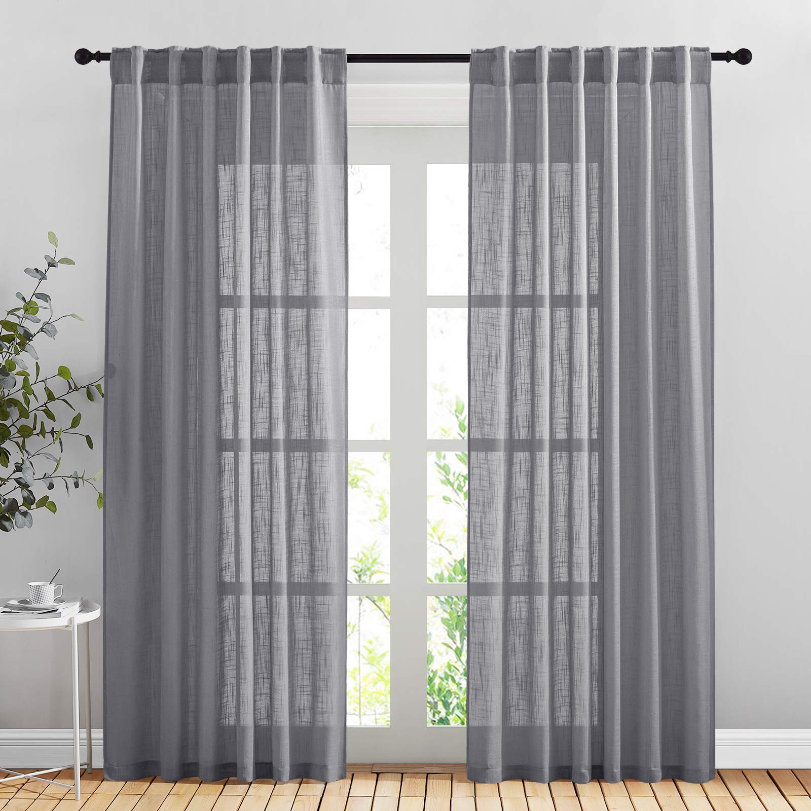 NICETOWN 120 inch Curtains Linen Blend for Bedroom, Rod Pocket & Back Tab Natural Linen Burlap Semi Sheer Window Treatments Privacy with Light Filtering for Living Room, W52 x L120, 2 Panels