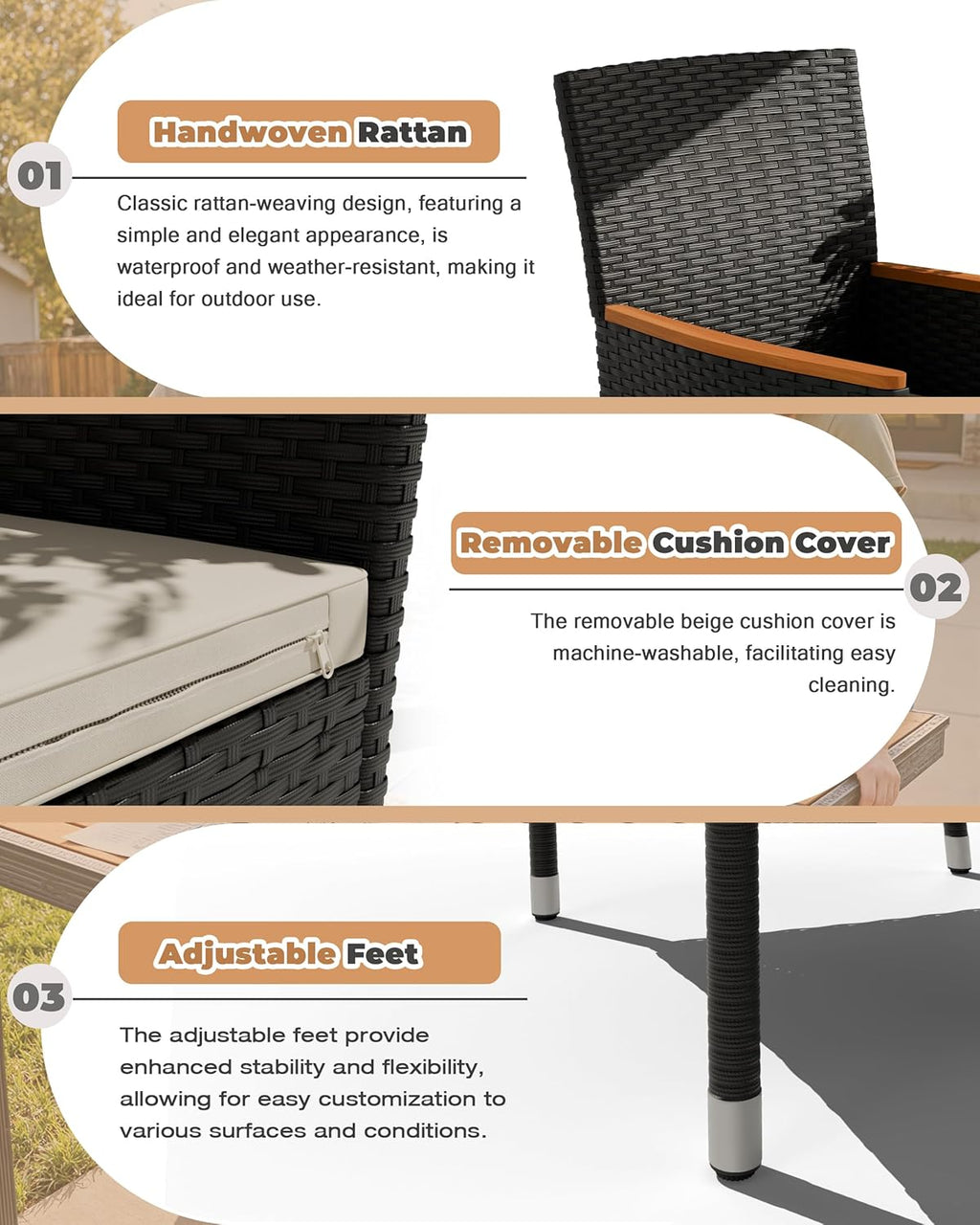 Flamaker 9 Piece Patio Dining Set Outdoor Acacia Wood Table and Chairs with Soft Cushions Wicker Patio Furniture for Deck, Backyard, Garden