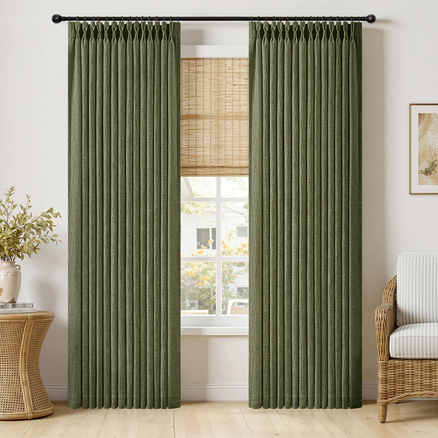 MIULEE Pinch Pleated Thick Linen Curtains 90 Inches Long 2 Panels for Living Room Bedroom, Memory Trained Pinch Pleat Drapes Back Tab Light Filtering Natural Ivory Cream Window Curtains with Hooks