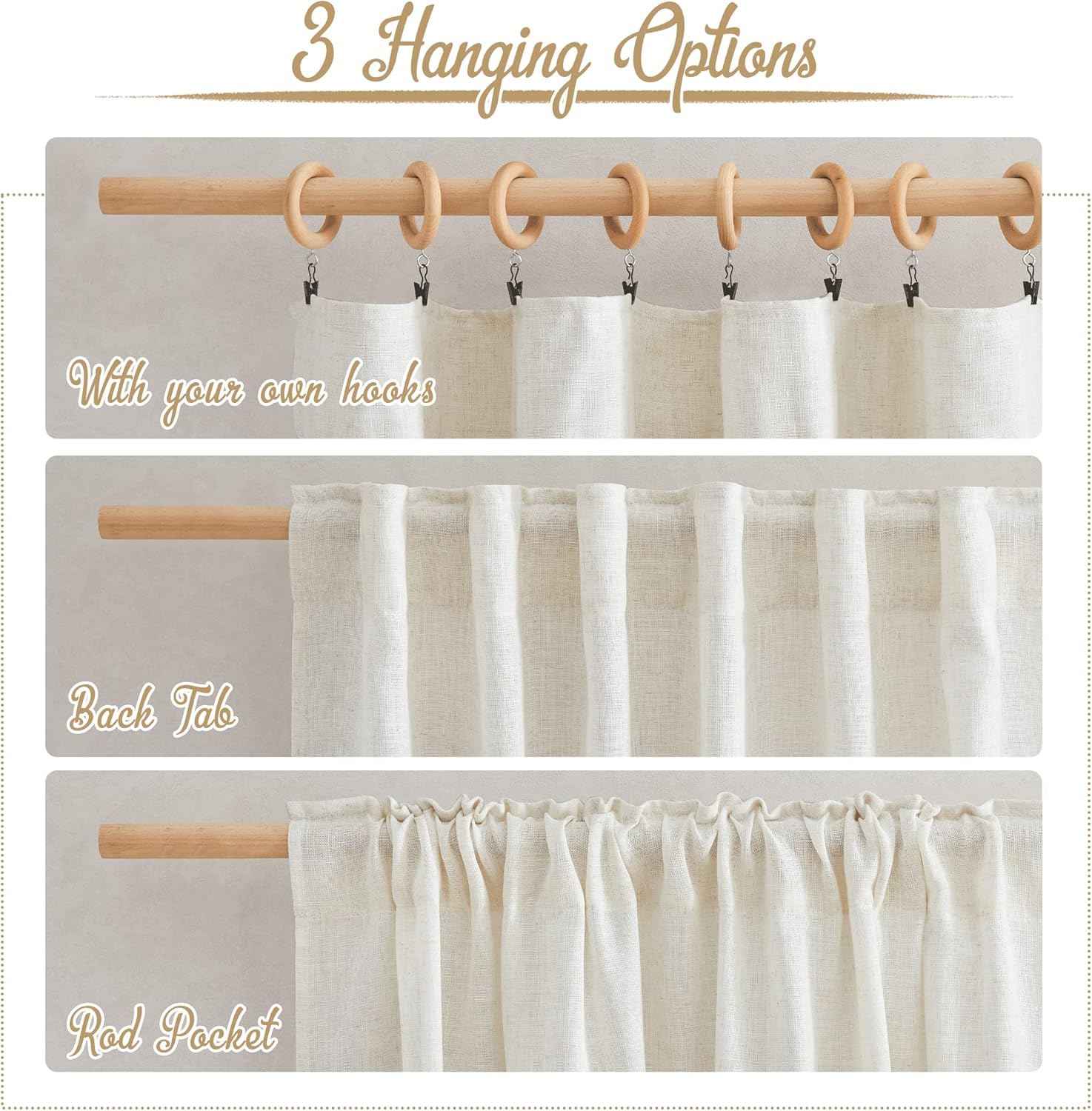 NICETOWN 120 inch Curtains Linen Blend for Bedroom, Rod Pocket & Back Tab Natural Linen Burlap Semi Sheer Window Treatments Privacy with Light Filtering for Living Room, W52 x L120, 2 Panels