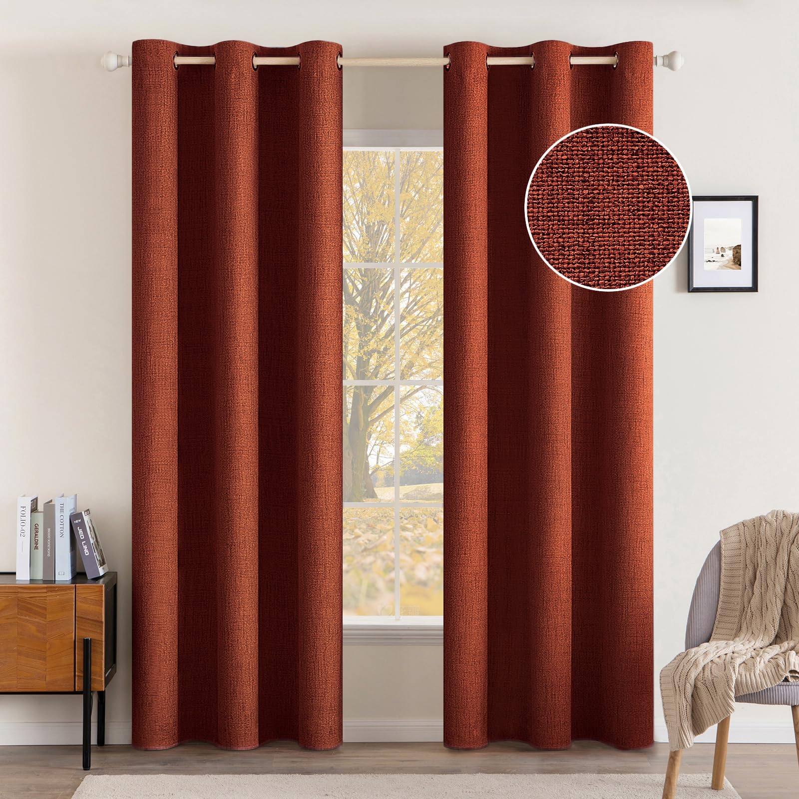 MIULEE 100% Blackout Linen Textured Curtains for Bedroom Solid Thermal Insulated Natural Beige Grommet Room Darkening Curtains & Drapes Luxury Decor for Living Room Nursery 52 x 96 Inch (2 Panels)
