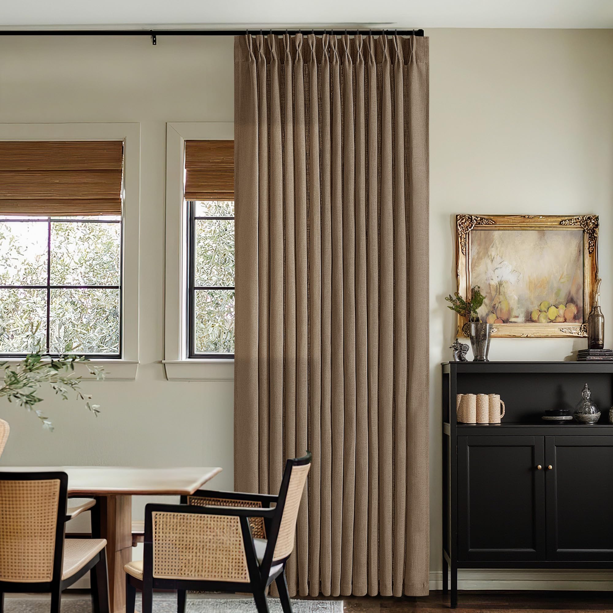 Pinch Pleated Linen Curtains 108 Inches Long for Living Room 2 Panels Set Cream Ivory Flax Double Pleated Drapes Back Tab Neutral Boho Ceiling Floor 108 Inch Window Curtains Bedroom Natural Birch