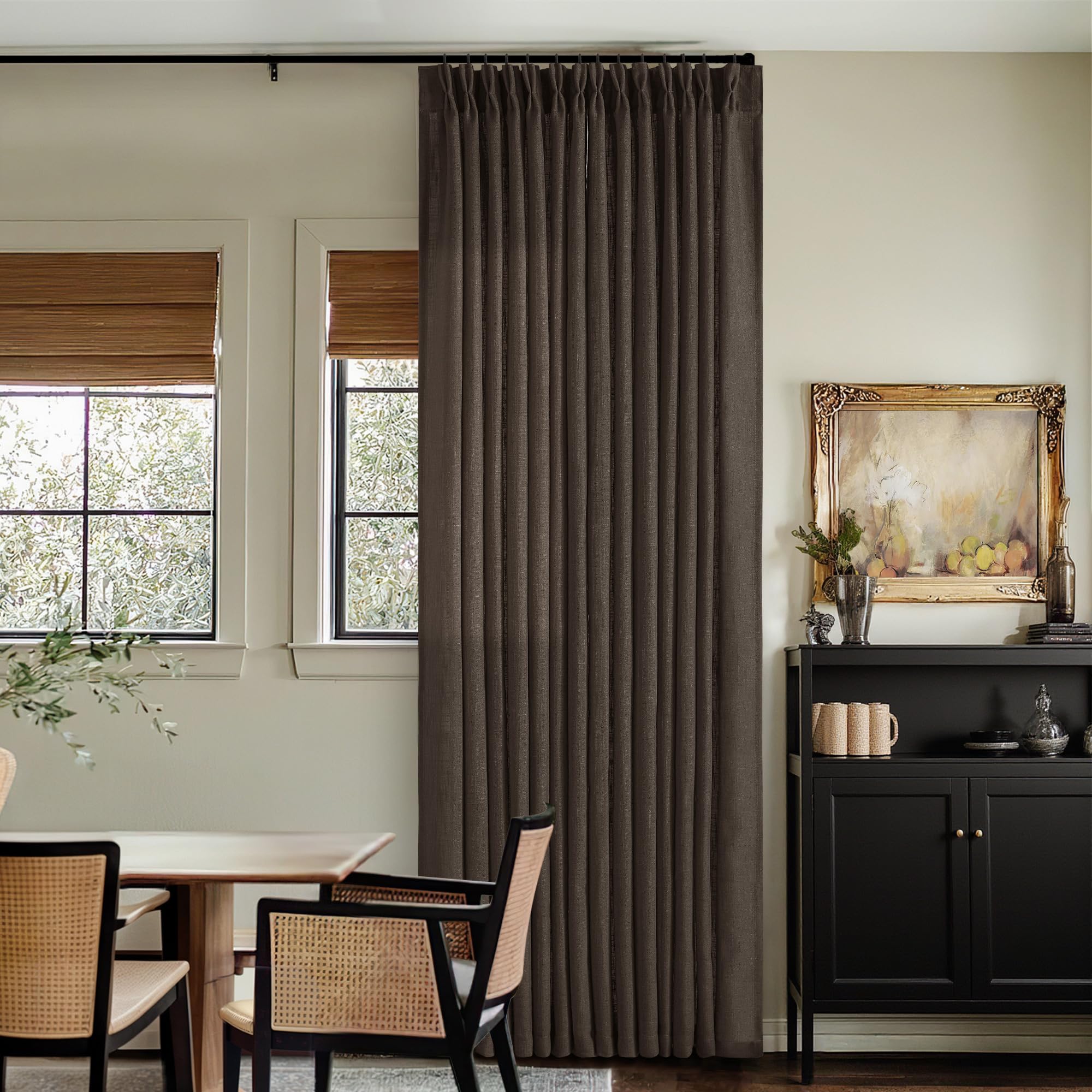 Pinch Pleated Linen Curtains 108 Inches Long for Living Room 2 Panels Set Cream Ivory Flax Double Pleated Drapes Back Tab Neutral Boho Ceiling Floor 108 Inch Window Curtains Bedroom Natural Birch