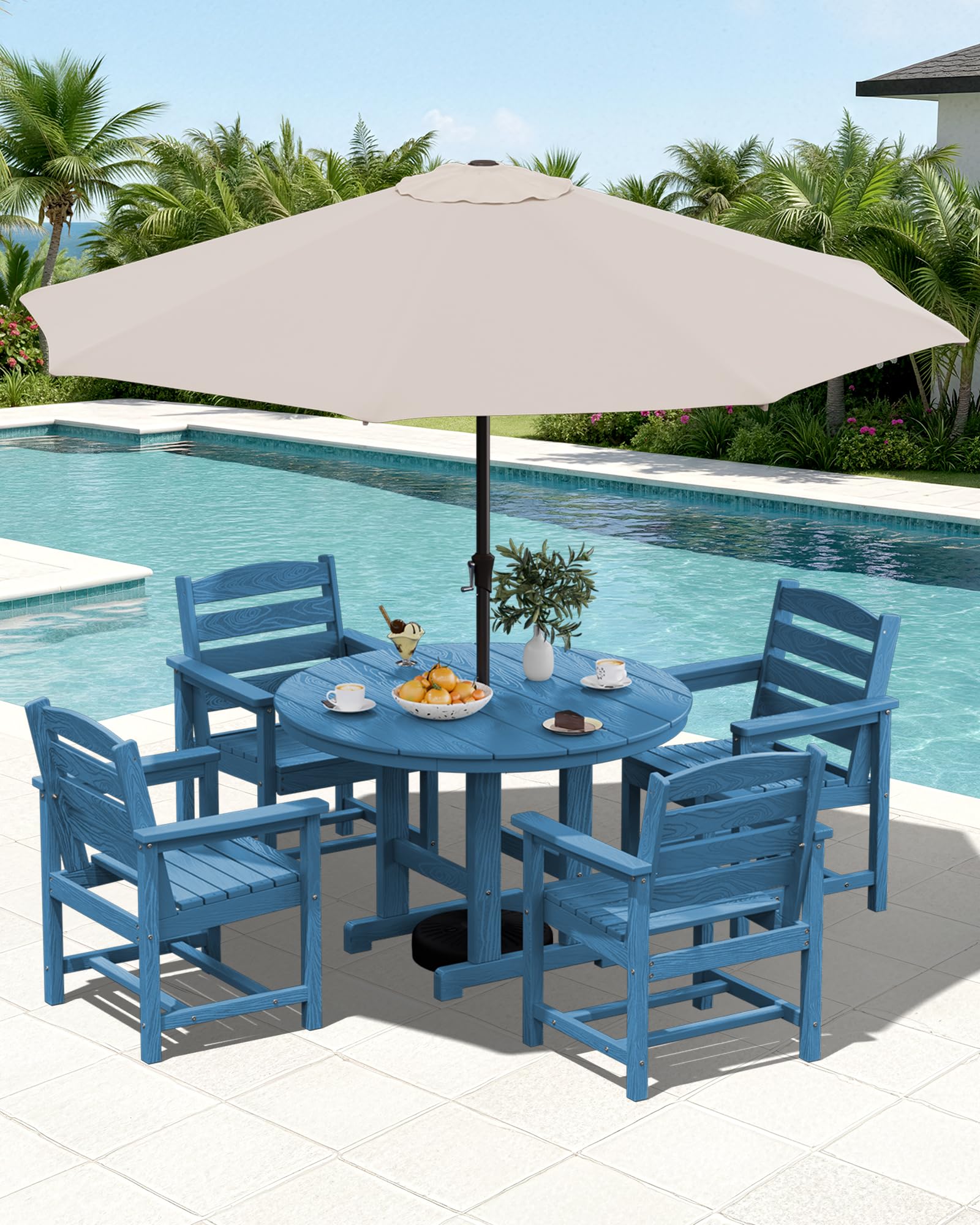 SERWALL 5-Piece Patio Dining Sets, HDPE Outdoor Table and Chairs Furniture Set, 45" Round Dining Table and 4 Dining Chairs, Gray