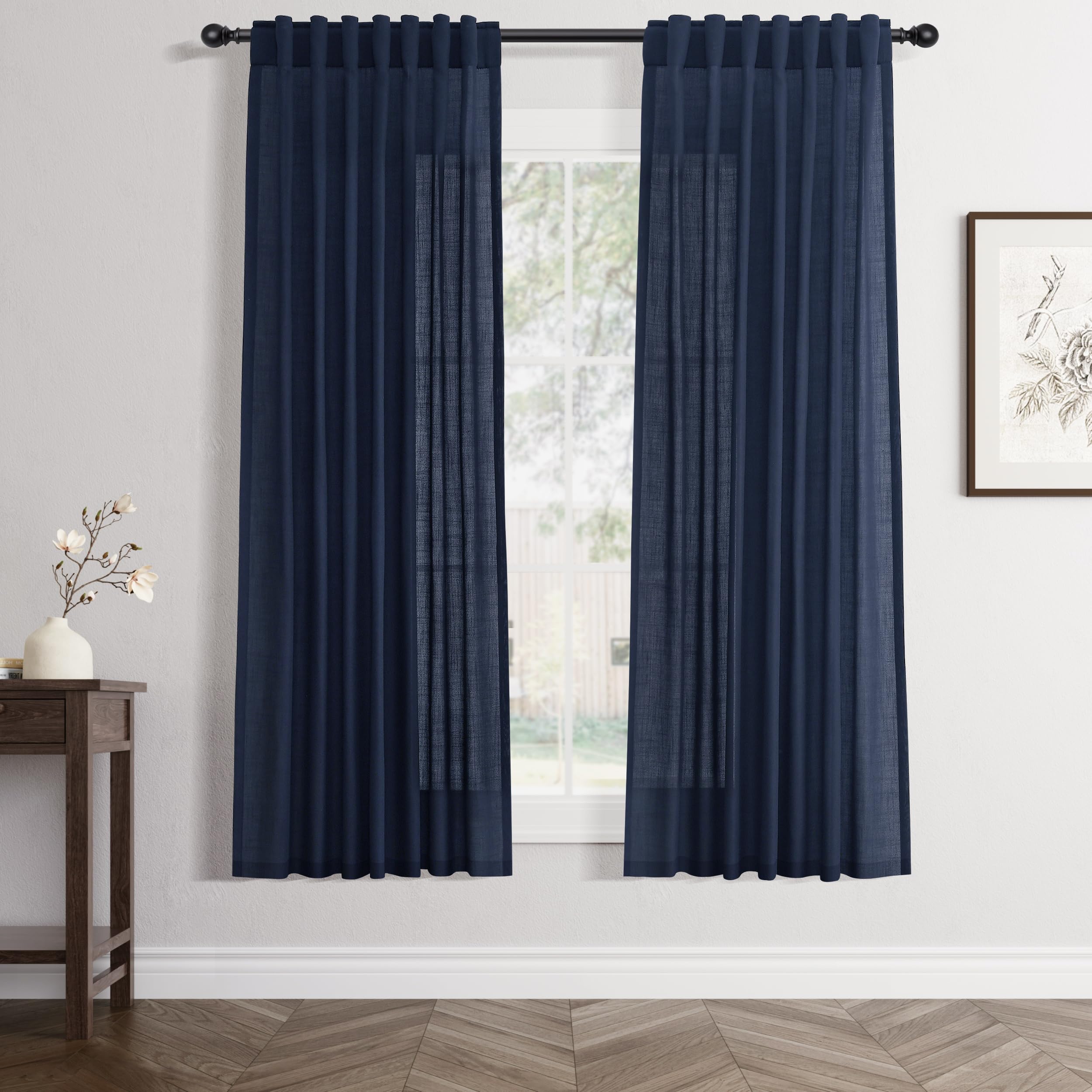 Flax Linen Beige Curtains 96 inches Long 2 Panel for Living Room Back Tab Pocket Drapes Semi Sheer Privacy Khaki Window Curtain Country Rustic Farmhouse Cloth Curtain for Dinning Room Tan