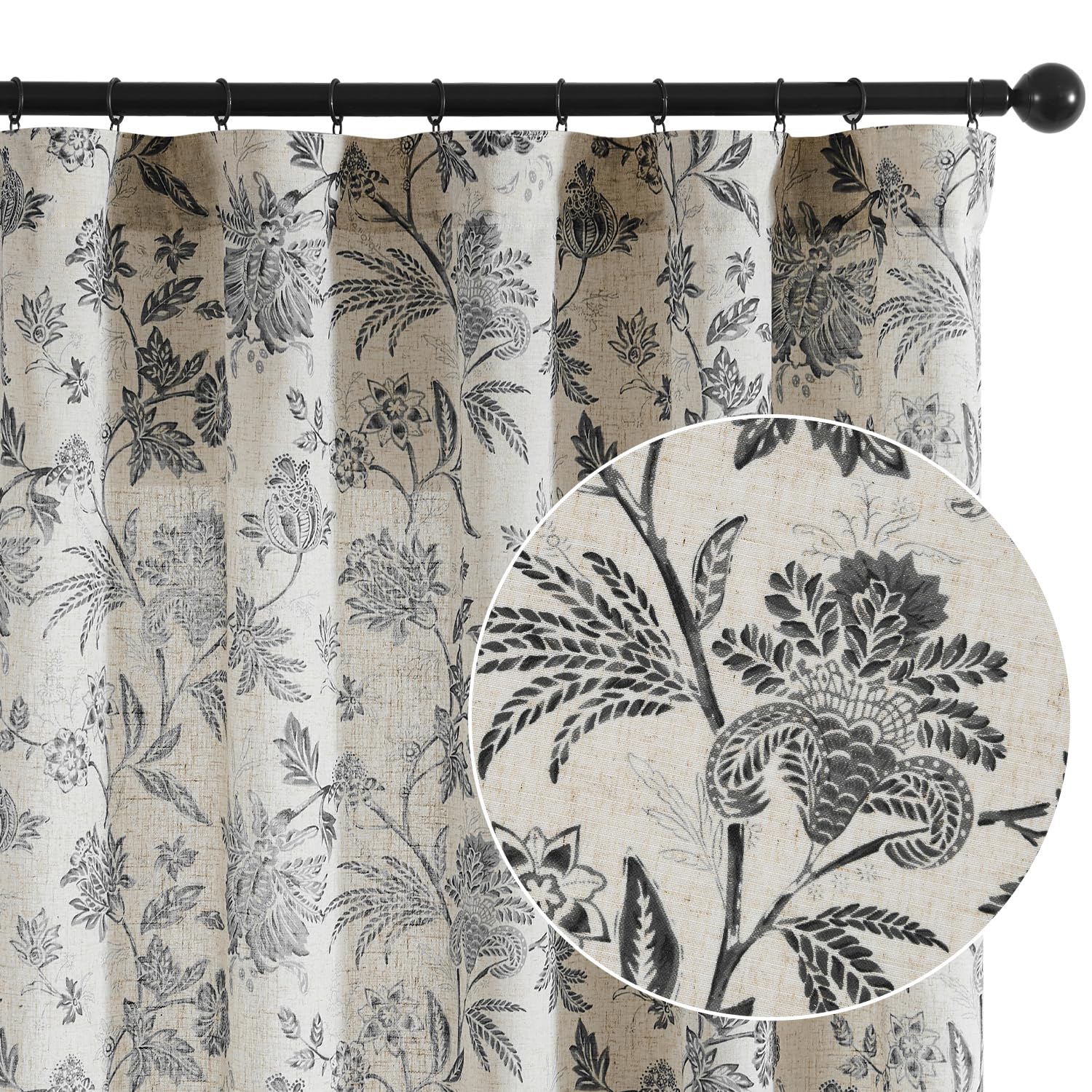 jinchan Linen Floral Curtains for Living Room with Printed Flower 84 Inches Long Light Filtering French Country Back Tab Rod Pocket Taupe Window Curtain Set Farmhouse Drapes 2 Panels Taupe