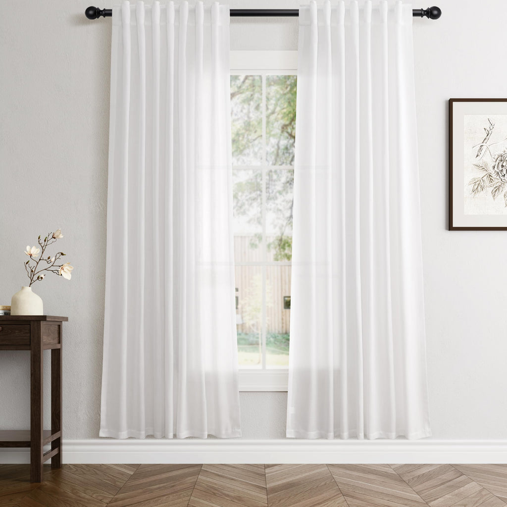 Flax Linen Beige Curtains 96 inches Long 2 Panel for Living Room Back Tab Pocket Drapes Semi Sheer Privacy Khaki Window Curtain Country Rustic Farmhouse Cloth Curtain for Dinning Room Tan