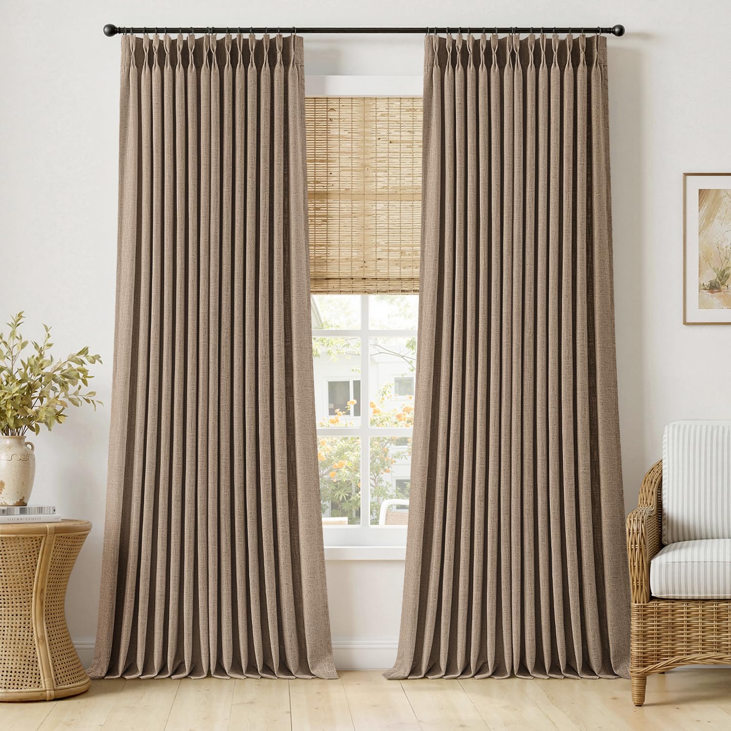MIULEE Pinch Pleated Thick Linen Curtains 90 Inches Long 2 Panels for Living Room Bedroom, Memory Trained Pinch Pleat Drapes Back Tab Light Filtering Natural Ivory Cream Window Curtains with Hooks