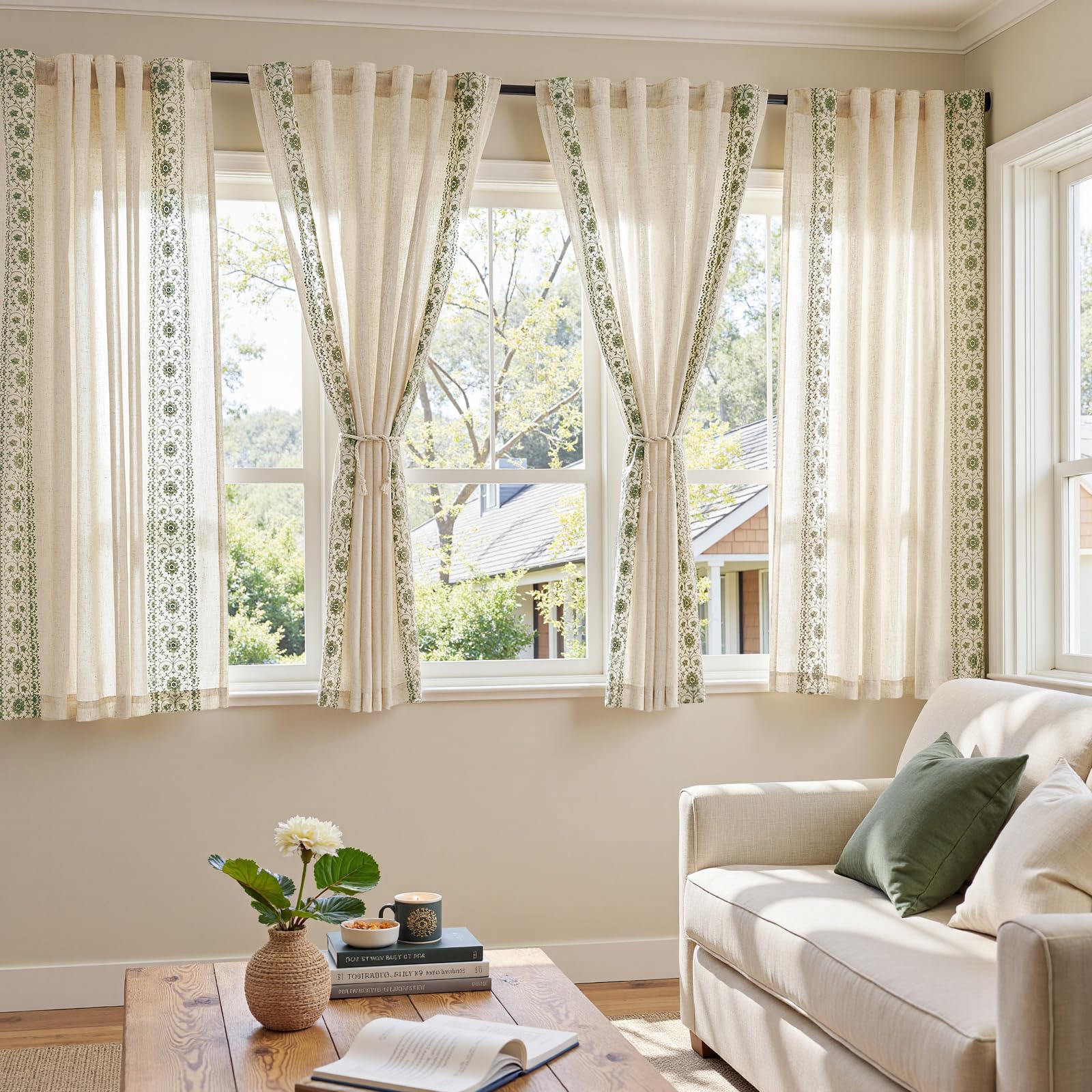 jinchan Weslie Boho Curtains for Bedroom Ivory Vintage Floral Farmhouse Curtains 84 Inches Long Linen Drapes for Living Room Embroidered Light Filtering Drapes Rod Pocket Ivory on Beige 2 Panels