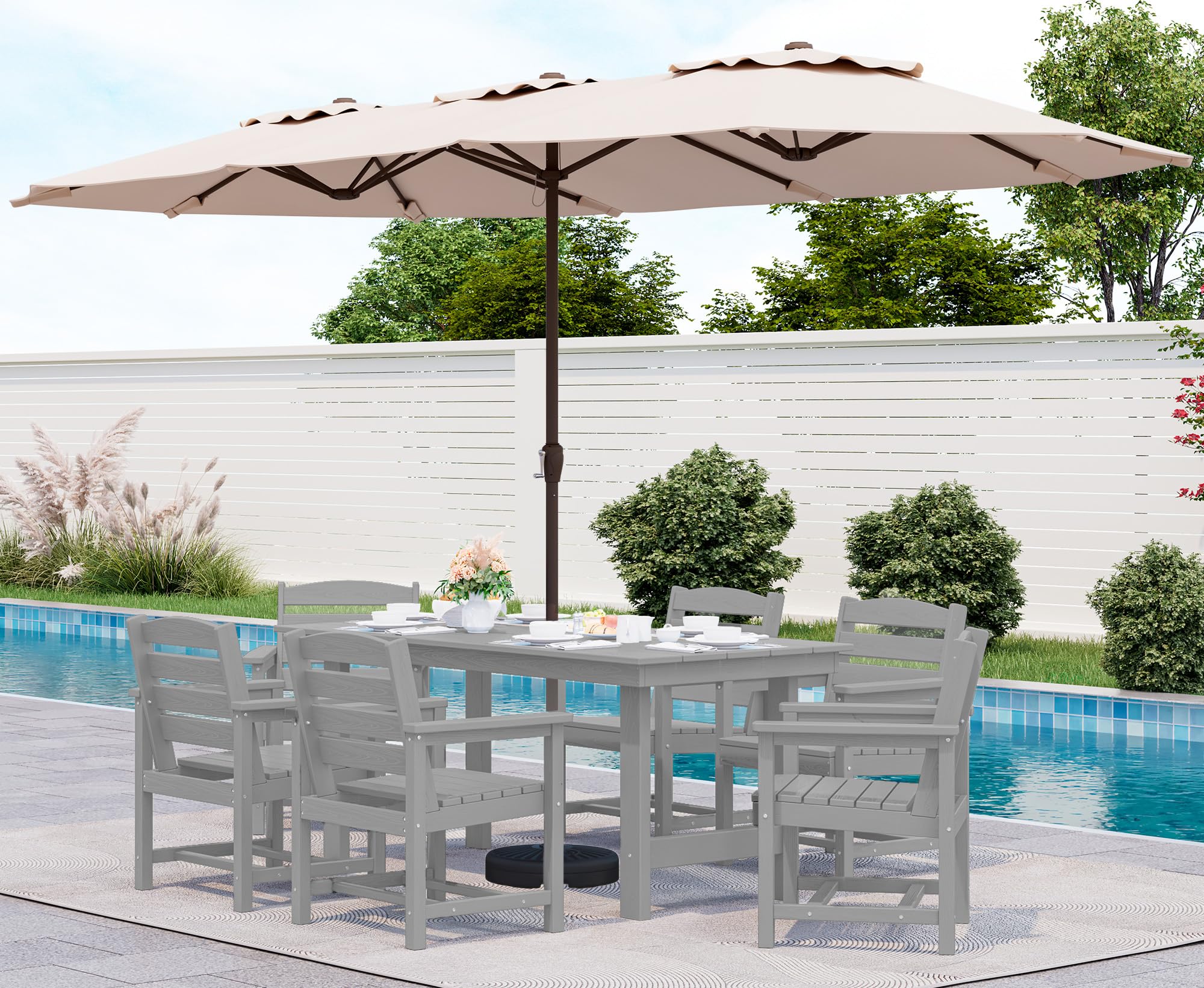SERWALL Patio Dining Sets for 6 Person, HDPE Dining Set with 6 Armless Chairs, Black