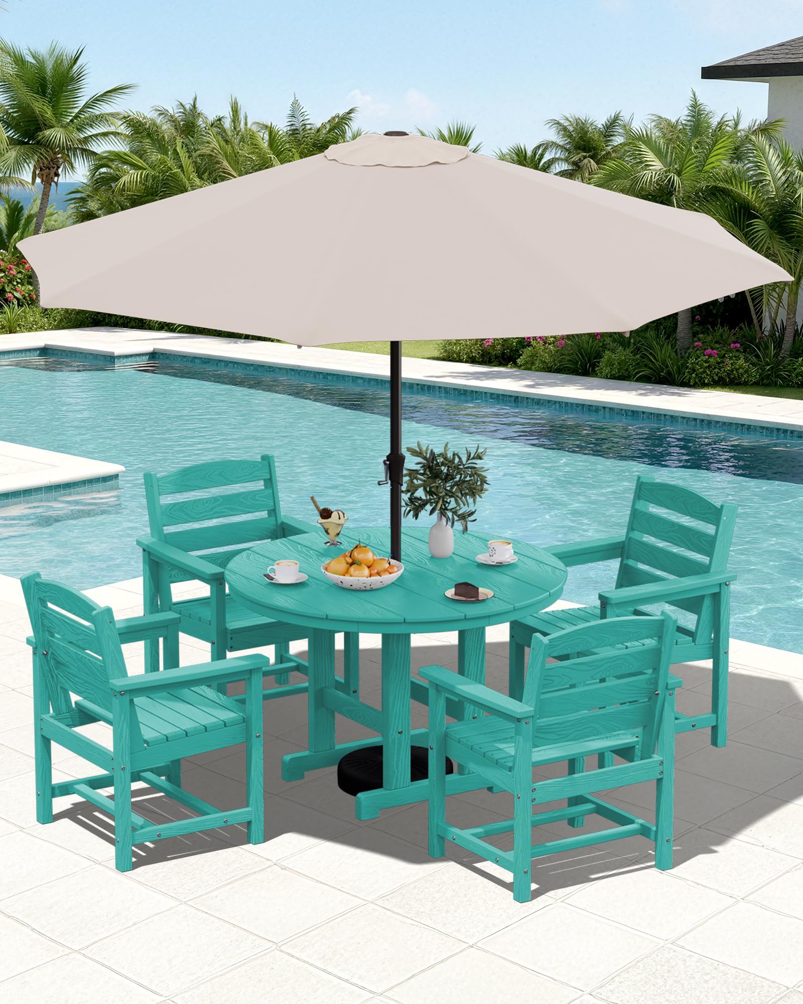 SERWALL 5-Piece Patio Dining Sets, HDPE Outdoor Table and Chairs Furniture Set, 45" Round Dining Table and 4 Dining Chairs, Gray