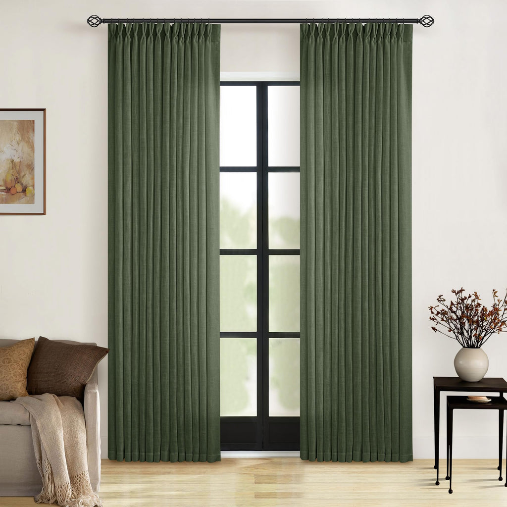 Pinch Pleated Linen Curtains 108 Inches Long for Living Room 2 Panels Set Cream Ivory Flax Double Pleated Drapes Back Tab Neutral Boho Ceiling Floor 108 Inch Window Curtains Bedroom Natural Birch