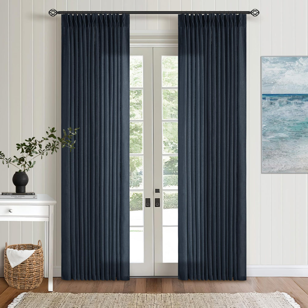 Pinch Pleated Linen Curtains 108 Inches Long for Living Room 2 Panels Set Cream Ivory Flax Double Pleated Drapes Back Tab Neutral Boho Ceiling Floor 108 Inch Window Curtains Bedroom Natural Birch