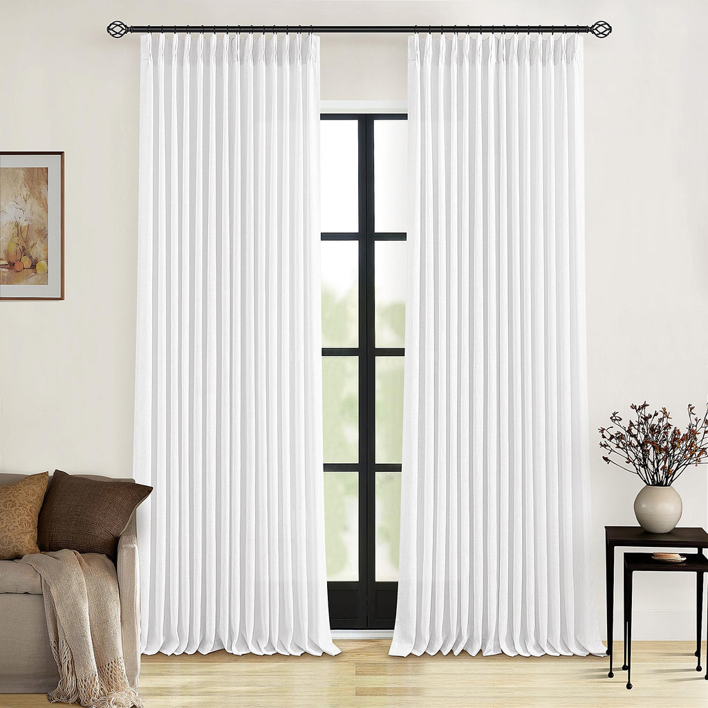 Pinch Pleated Linen Curtains 108 Inches Long for Living Room 2 Panels Set Cream Ivory Flax Double Pleated Drapes Back Tab Neutral Boho Ceiling Floor 108 Inch Window Curtains Bedroom Natural Birch