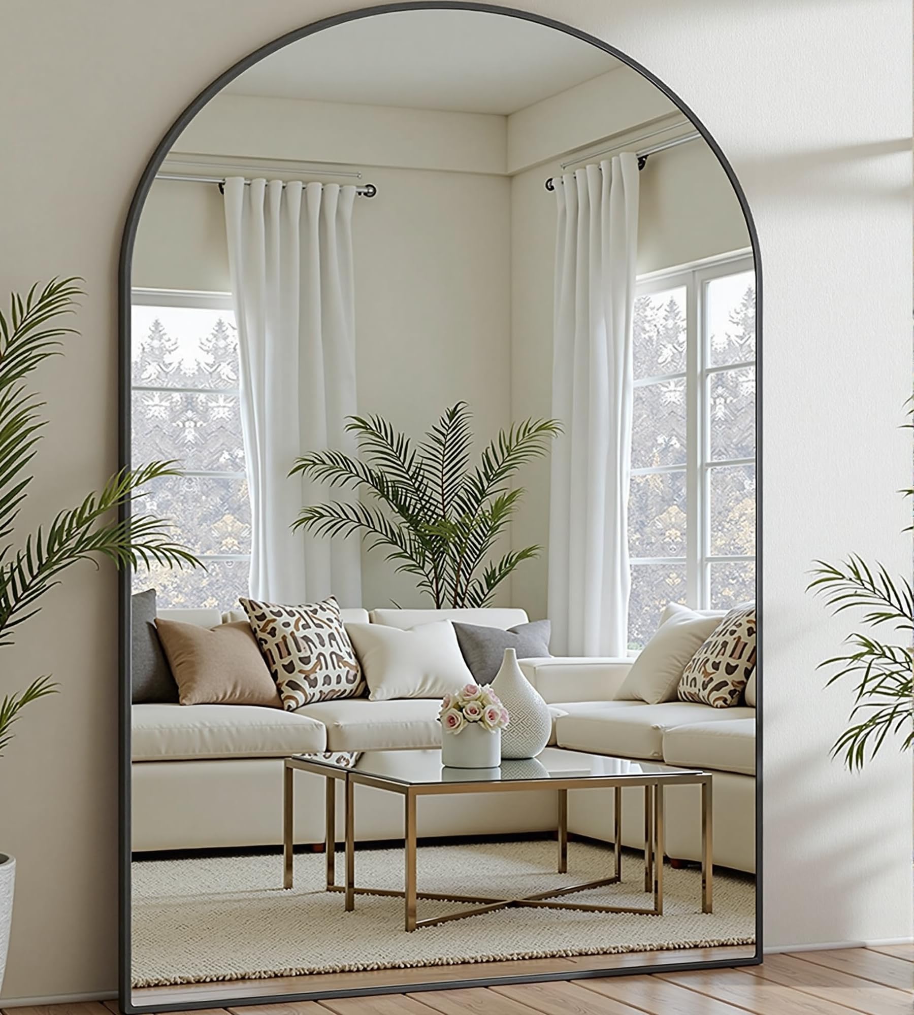 Prywot Arched Full Length Mirror, 70"x26" Free Standing Floor Mirror, Modern Full Body Mirrors with Stand, Wall Mirrors with Aluminum Alloy Frame for Bedroom,Living Room, Gold