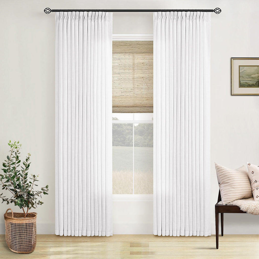 Pinch Pleated Linen Curtains 108 Inches Long for Living Room 2 Panels Set Cream Ivory Flax Double Pleated Drapes Back Tab Neutral Boho Ceiling Floor 108 Inch Window Curtains Bedroom Natural Birch