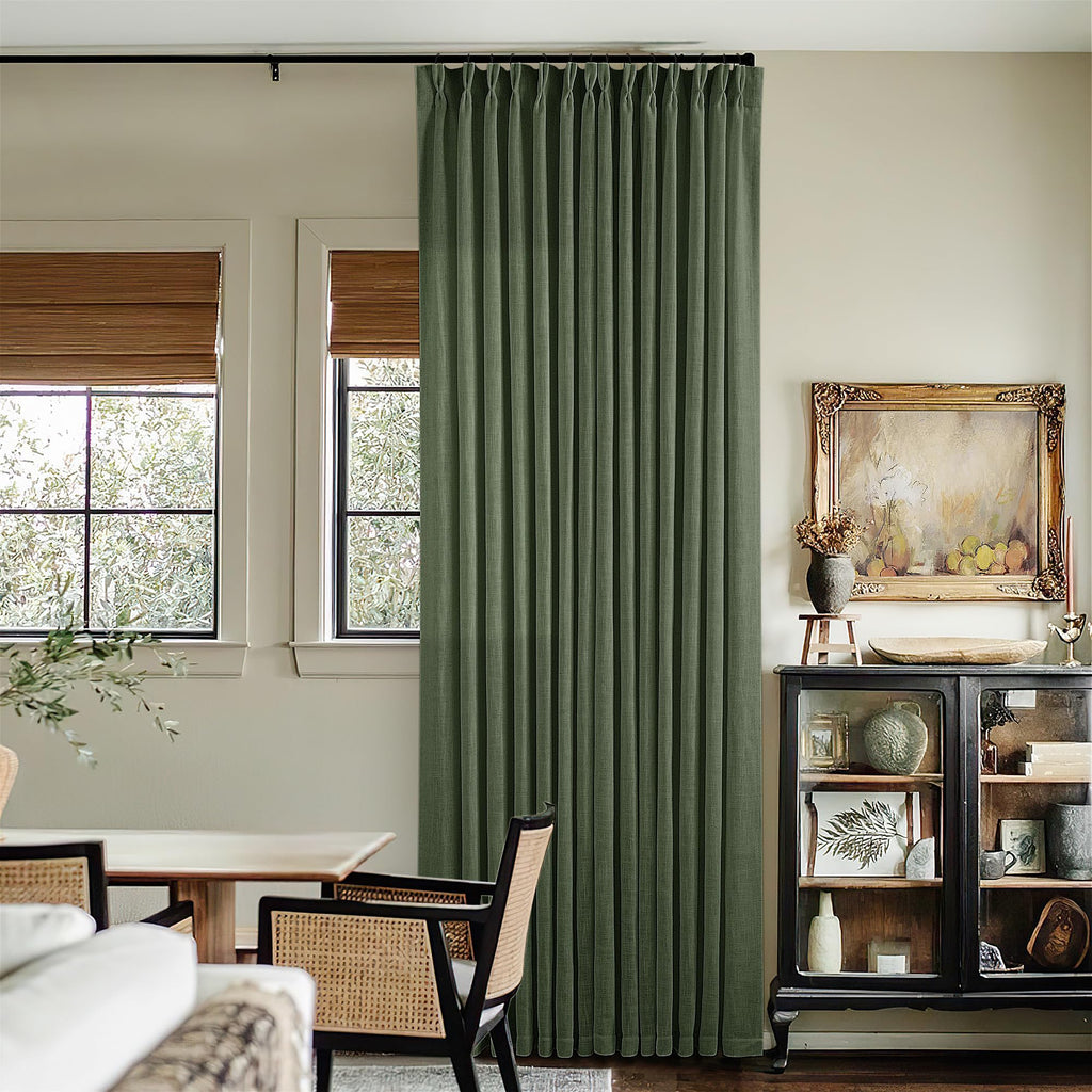 Pinch Pleated Linen Curtains 108 Inches Long for Living Room 2 Panels Set Cream Ivory Flax Double Pleated Drapes Back Tab Neutral Boho Ceiling Floor 108 Inch Window Curtains Bedroom Natural Birch