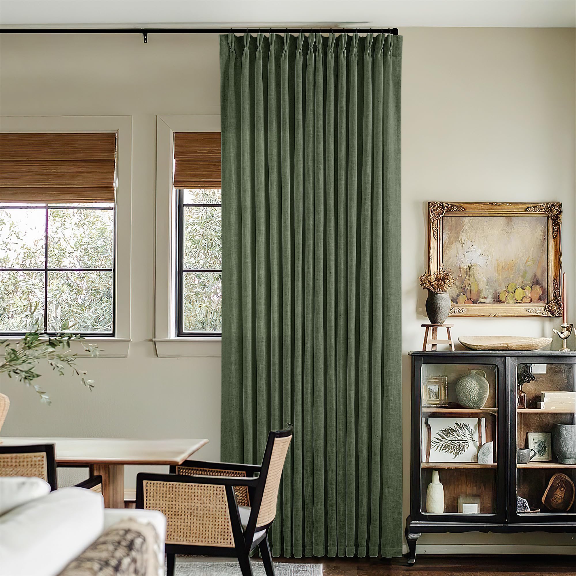 Pinch Pleated Linen Curtains 108 Inches Long for Living Room 2 Panels Set Cream Ivory Flax Double Pleated Drapes Back Tab Neutral Boho Ceiling Floor 108 Inch Window Curtains Bedroom Natural Birch