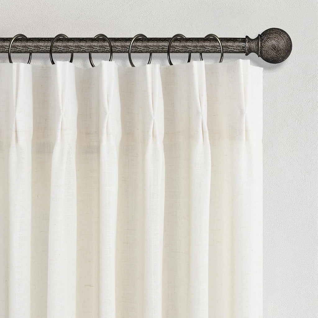 Natural Pinch Pleated Linen Cream Curtains 84 Inch Length 2 Panels for Living Room Bedroom Ivory Semi Sheer Light Filtering Modern Farmhouse Boho Neutral Rustic Long Drapes Back Tab Pleat Hooks Rings
