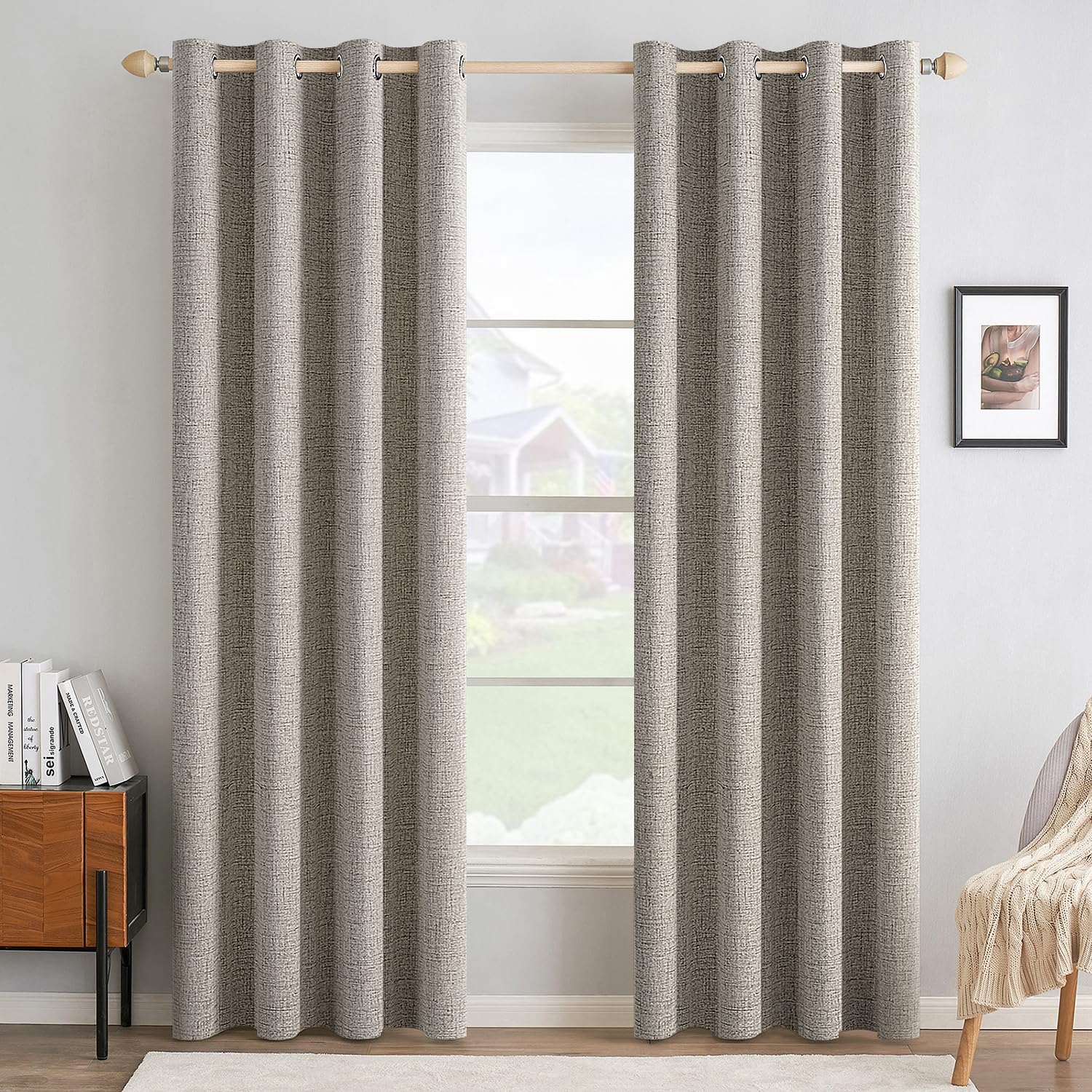 MIULEE Linen Texture Curtains for Bedroom Solid 100% Blackout Thermal Insulated Dusty Blue Curtains Grommet Room Darkening Drapes Luxury Decor for Living Room Nursery 52x84 Inch (2 Panels)