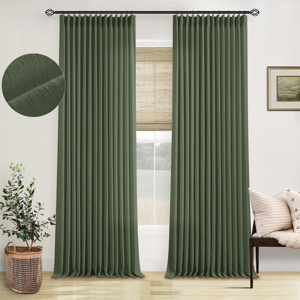 Pinch Pleated Linen Curtains 108 Inches Long for Living Room 2 Panels Set Cream Ivory Flax Double Pleated Drapes Back Tab Neutral Boho Ceiling Floor 108 Inch Window Curtains Bedroom Natural Birch