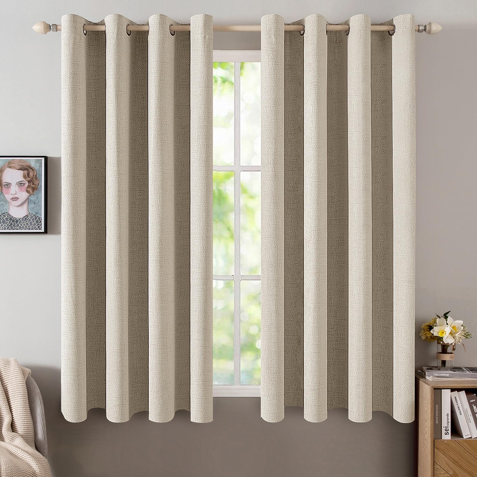 MIULEE Linen Texture Curtains for Bedroom Solid 100% Blackout Thermal Insulated Dusty Blue Curtains Grommet Room Darkening Drapes Luxury Decor for Living Room Nursery 52x84 Inch (2 Panels)