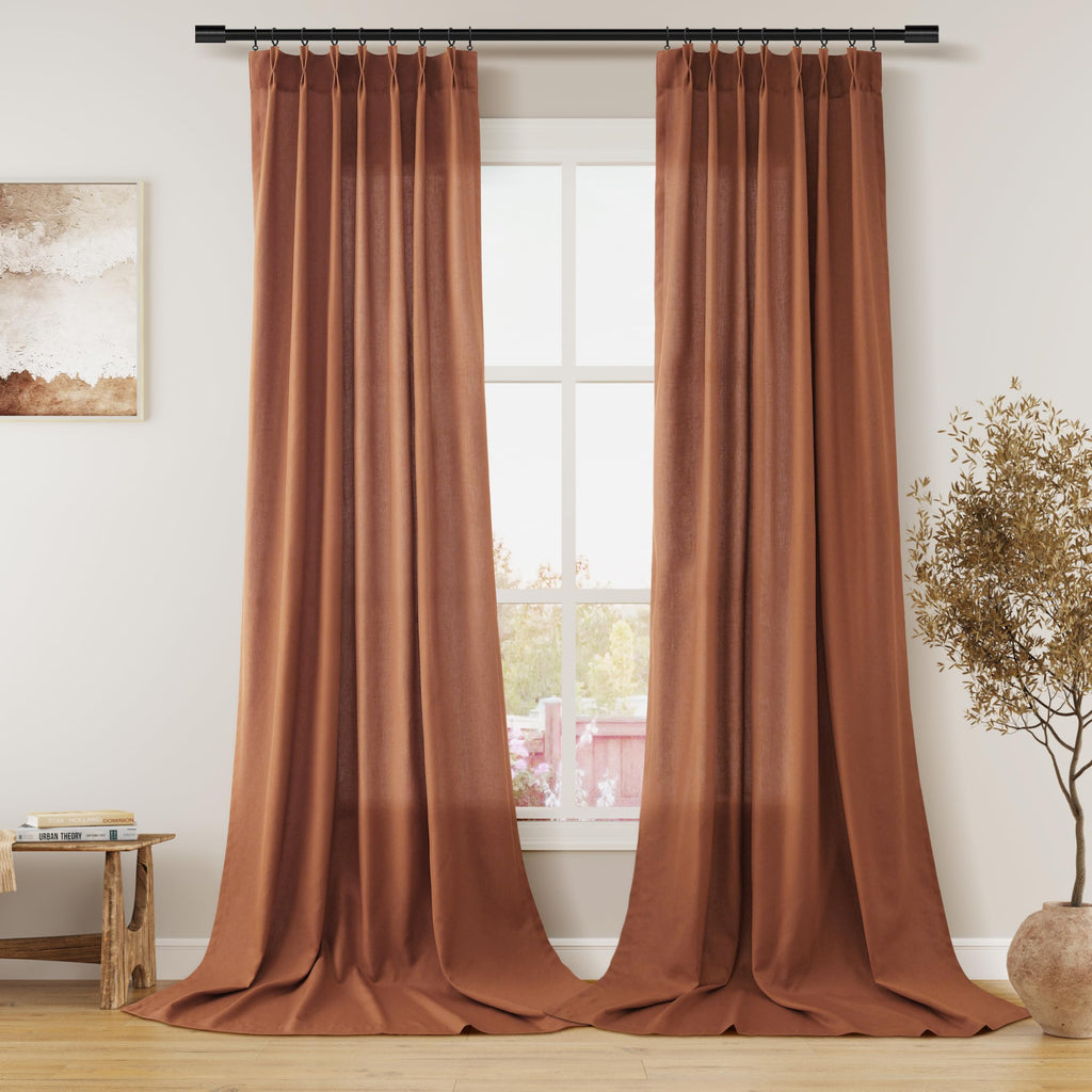 Extra Long Linen Curtains 108 Inch for Living Room Cream Pinch Pleated 9 FT Drapes Semi Sheer Ceiling to Floor Curtain for Bedroom Back Tab Flax Neutral Boho Decor Window, Natural Beige Ivory 2 Panels