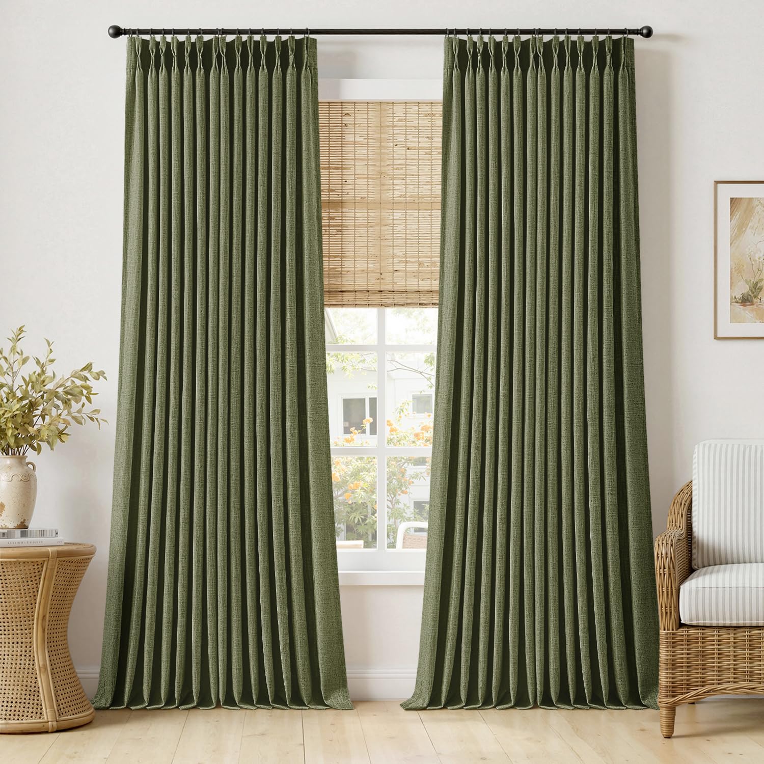 MIULEE Pinch Pleated Thick Linen Curtains 90 Inches Long 2 Panels for Living Room Bedroom, Memory Trained Pinch Pleat Drapes Back Tab Light Filtering Natural Ivory Cream Window Curtains with Hooks
