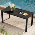 YEFU HIPS Patio Table Set: 7 Piece Outdoor Table and Chairs Dining Furniture Set with Umbrella Hole - Teak Modern Plastic Dining Sets 6 Person for Outside Deck with Metal Aluminum Frame