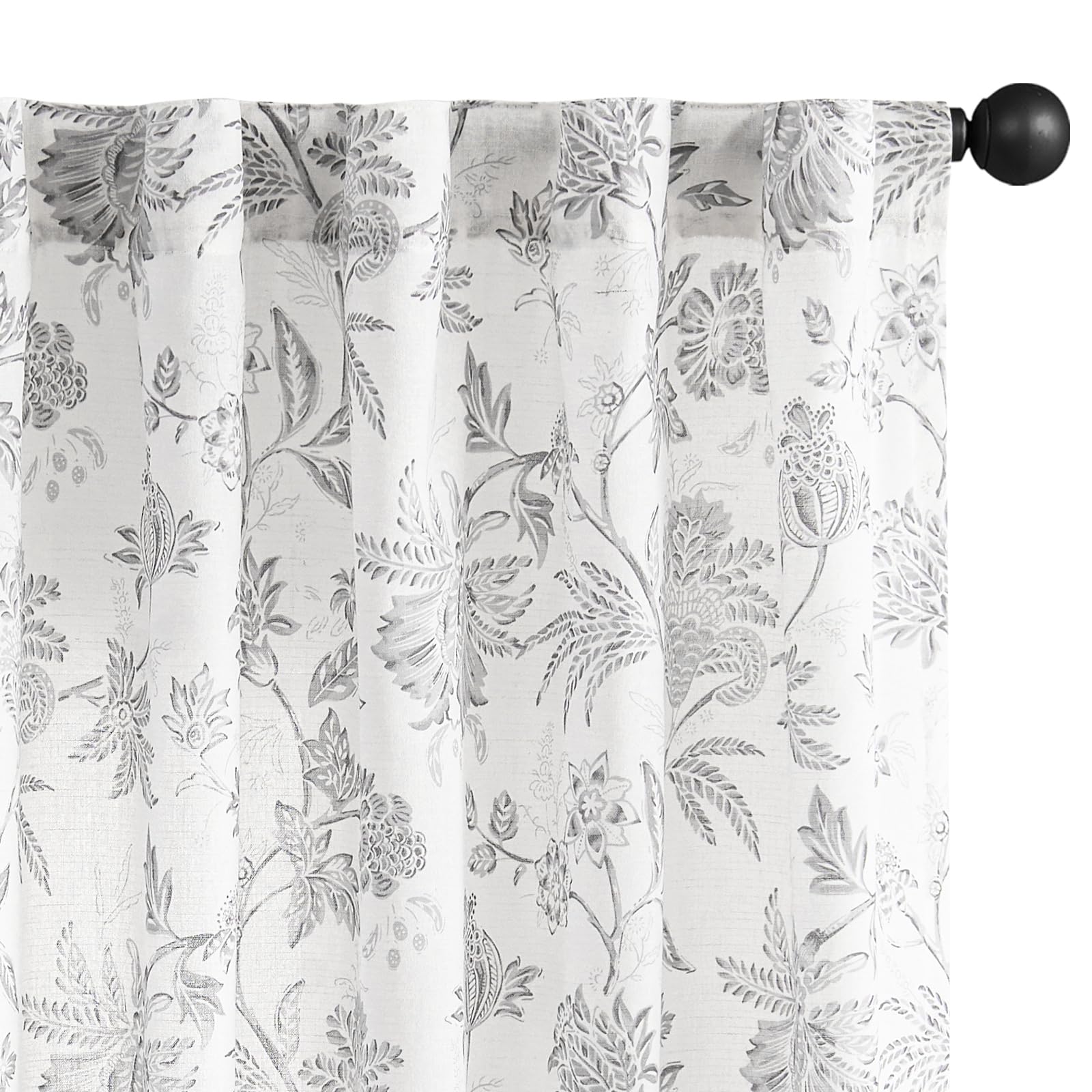 jinchan Linen Floral Curtains for Living Room with Printed Flower 84 Inches Long Light Filtering French Country Back Tab Rod Pocket Taupe Window Curtain Set Farmhouse Drapes 2 Panels Taupe