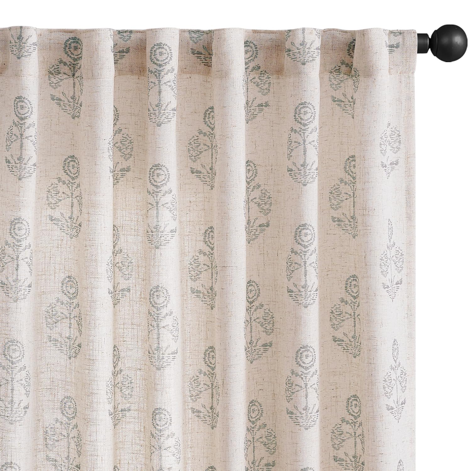 jinchan Linen Floral Curtains for Living Room with Printed Flower 84 Inches Long Light Filtering French Country Back Tab Rod Pocket Taupe Window Curtain Set Farmhouse Drapes 2 Panels Taupe